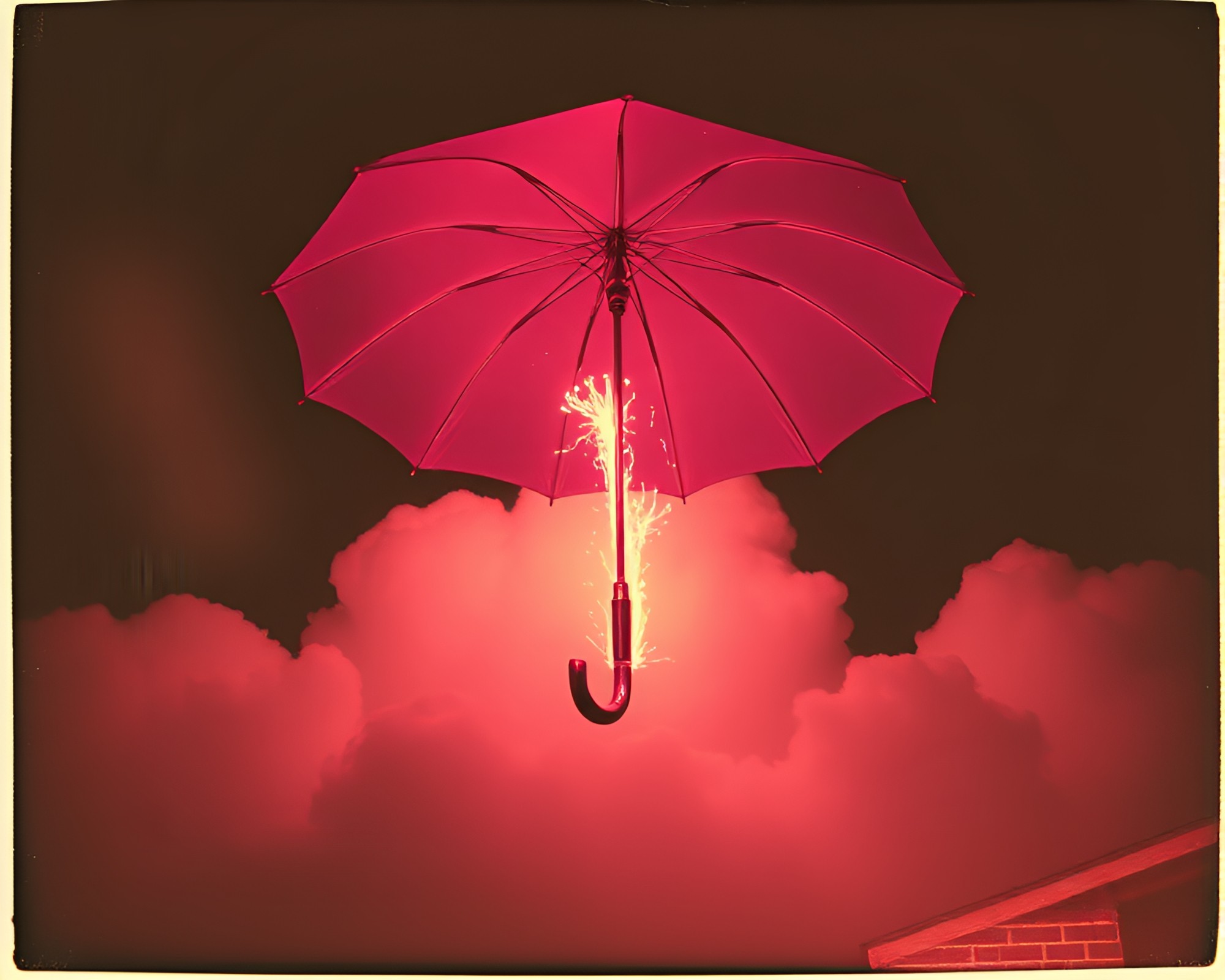 Explosive Neon-Lit Umbrella in Vintage Noir Style – free AI stock image
