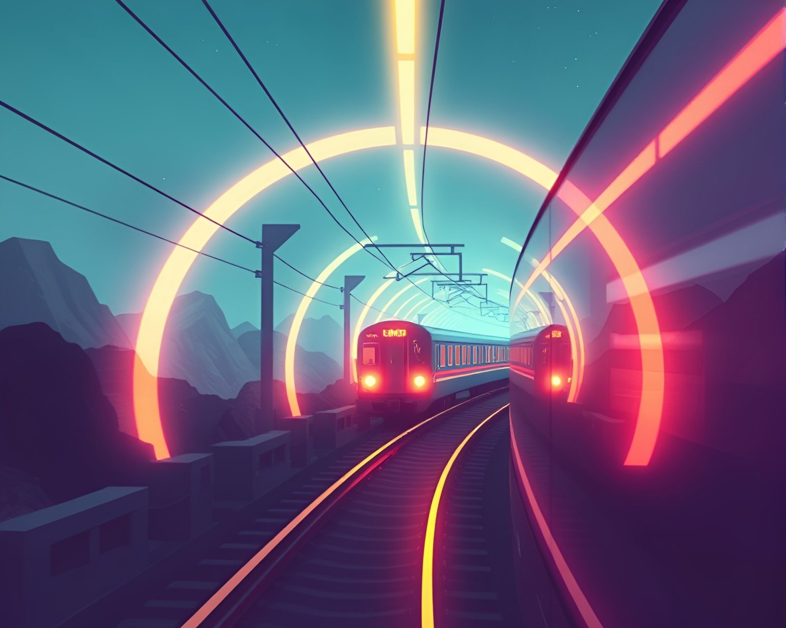 Illustration of a Lemur in a futuristic train light trails scene
