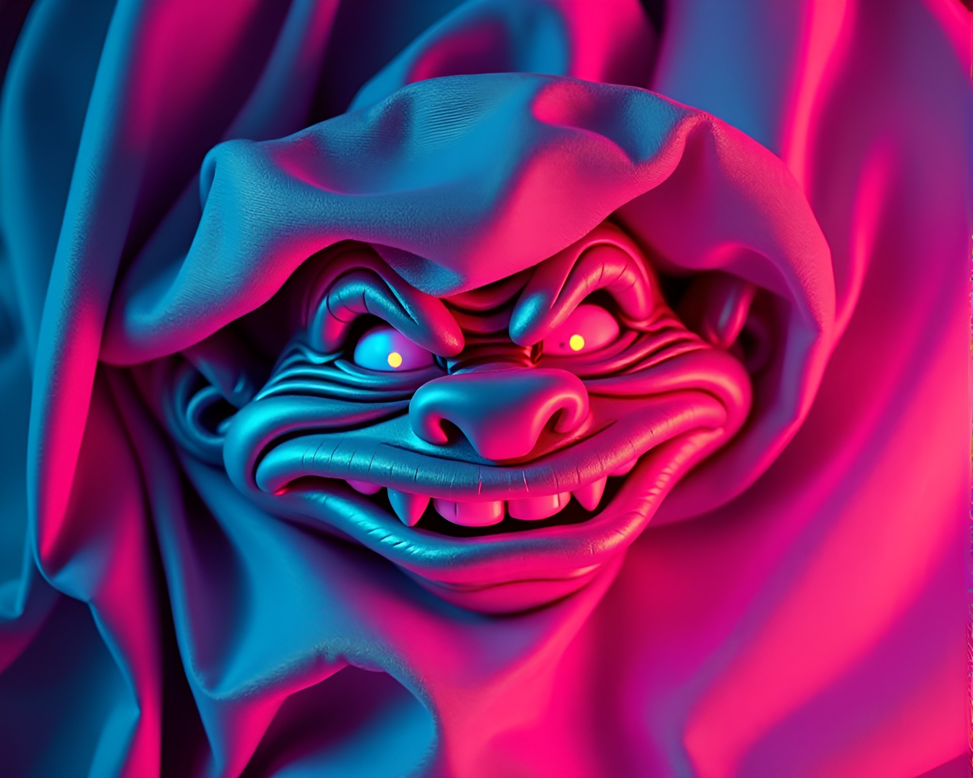 Synthwave Troll in Fluorescent Fabric Folds – free AI stock image