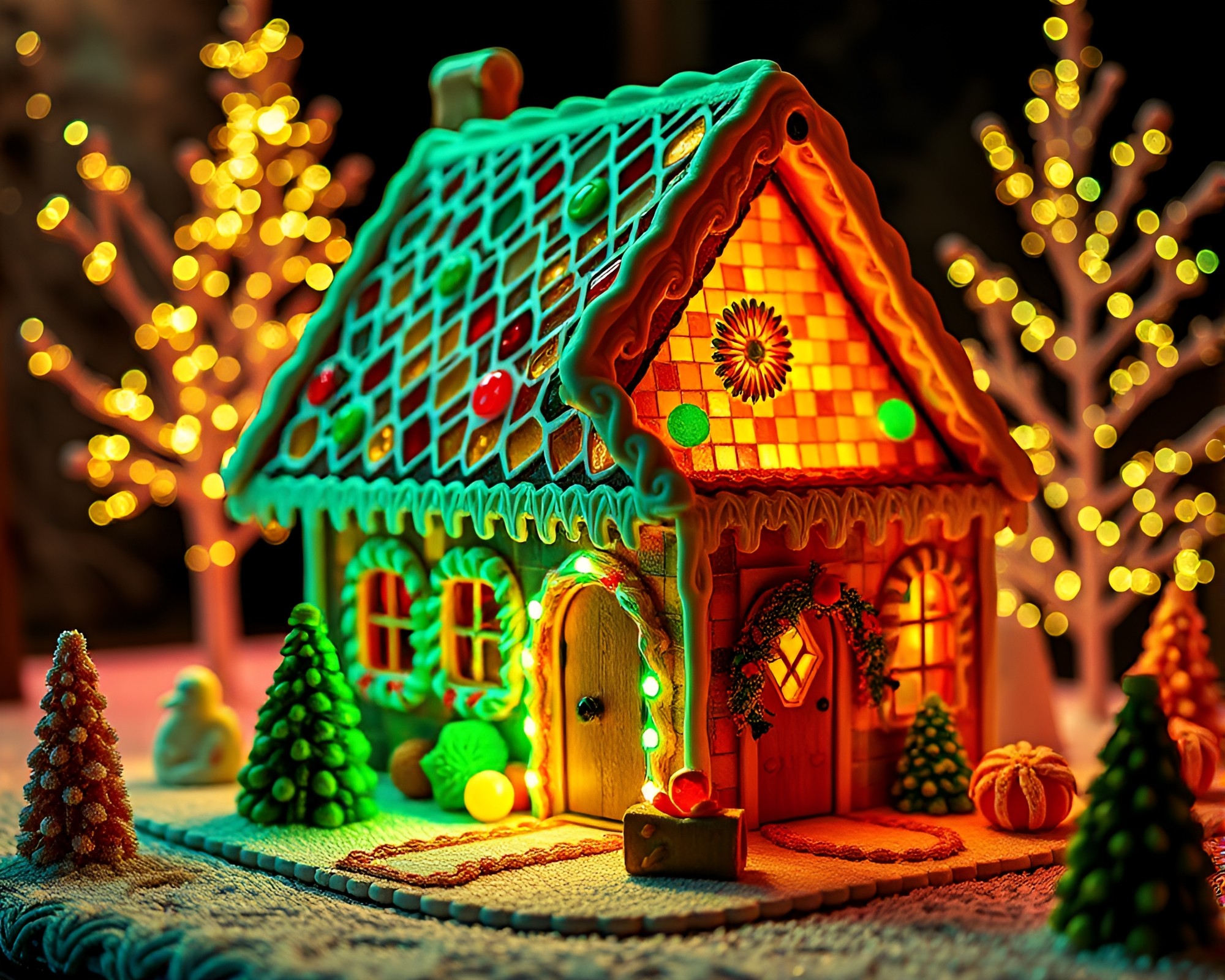 Fractal Glow Gingerbread House Tiled Mosaic – free AI stock image