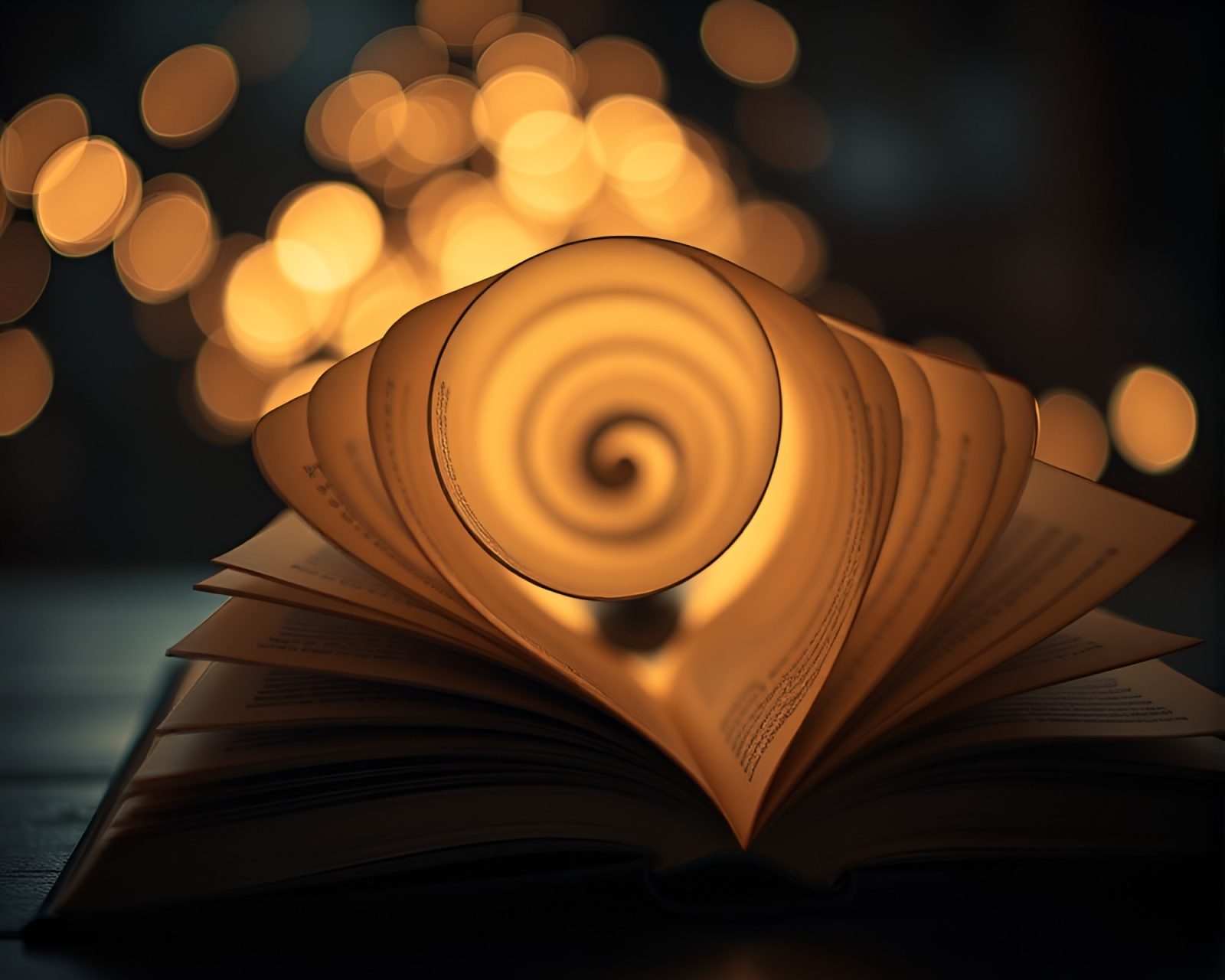 Mysterious Fibonacci spiral surrounded by bokeh lights in duotone