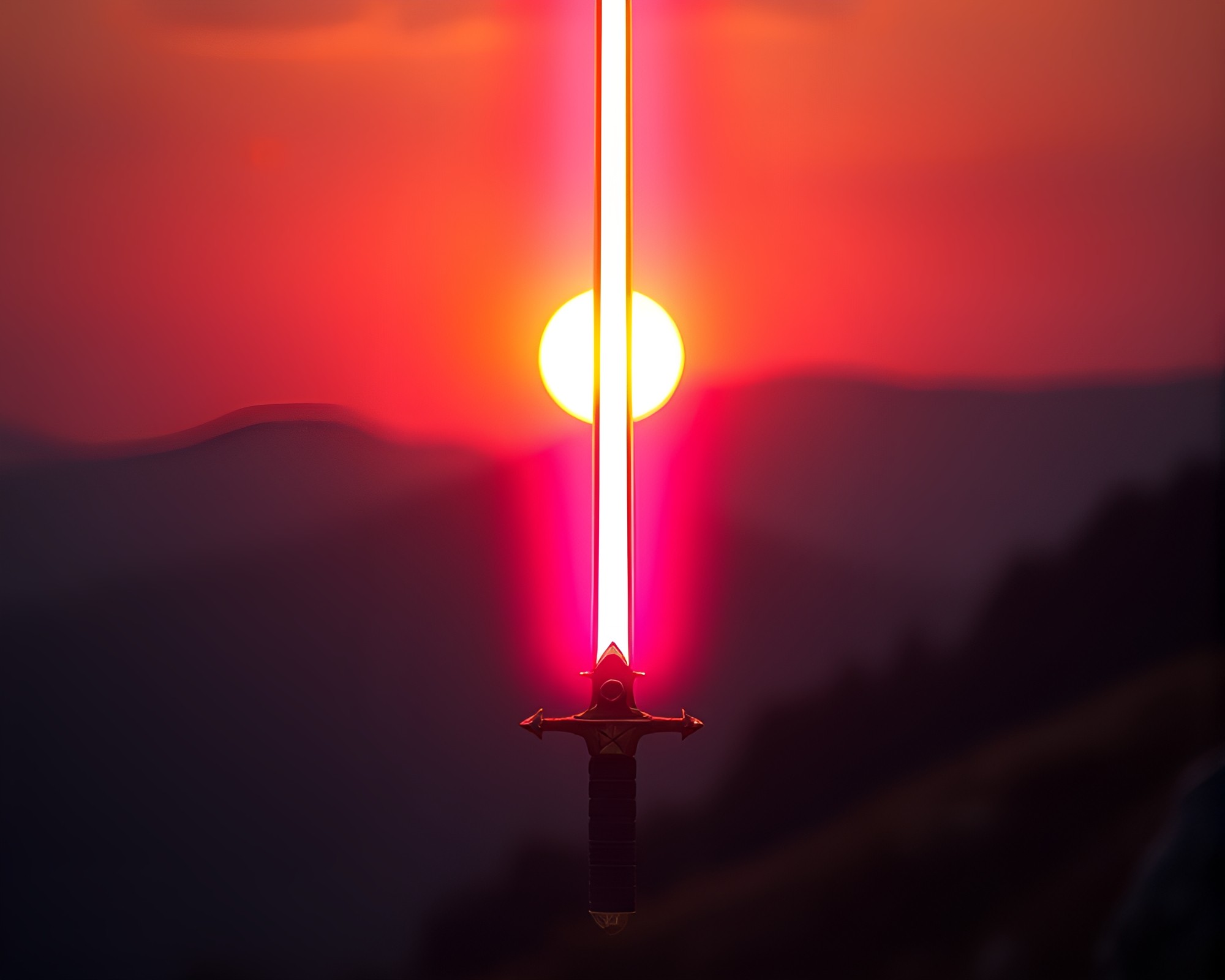Vibrant Laser Sword Écorché Study at Golden Hour Dusk – free AI stock image