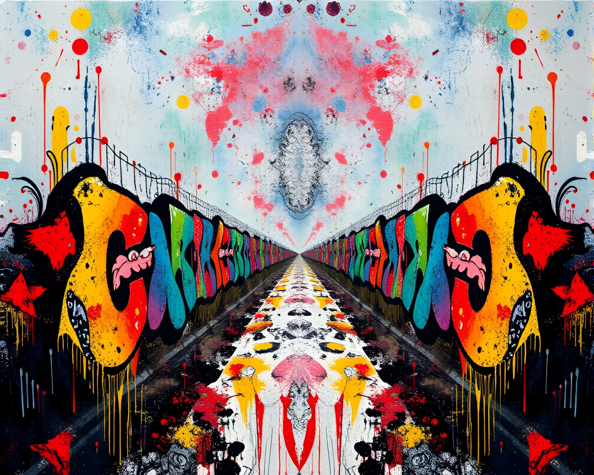 Symmetrical Augmented Reality in Graffiti Encaustic Painting – free AI stock image