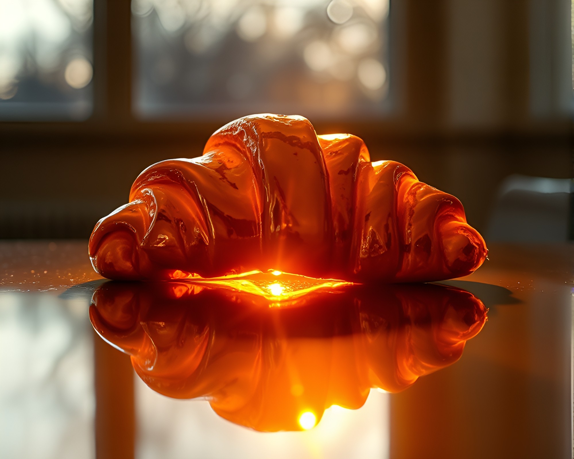 Croissant Chrome Reflections in Morning Kinetic Art – free AI stock image
