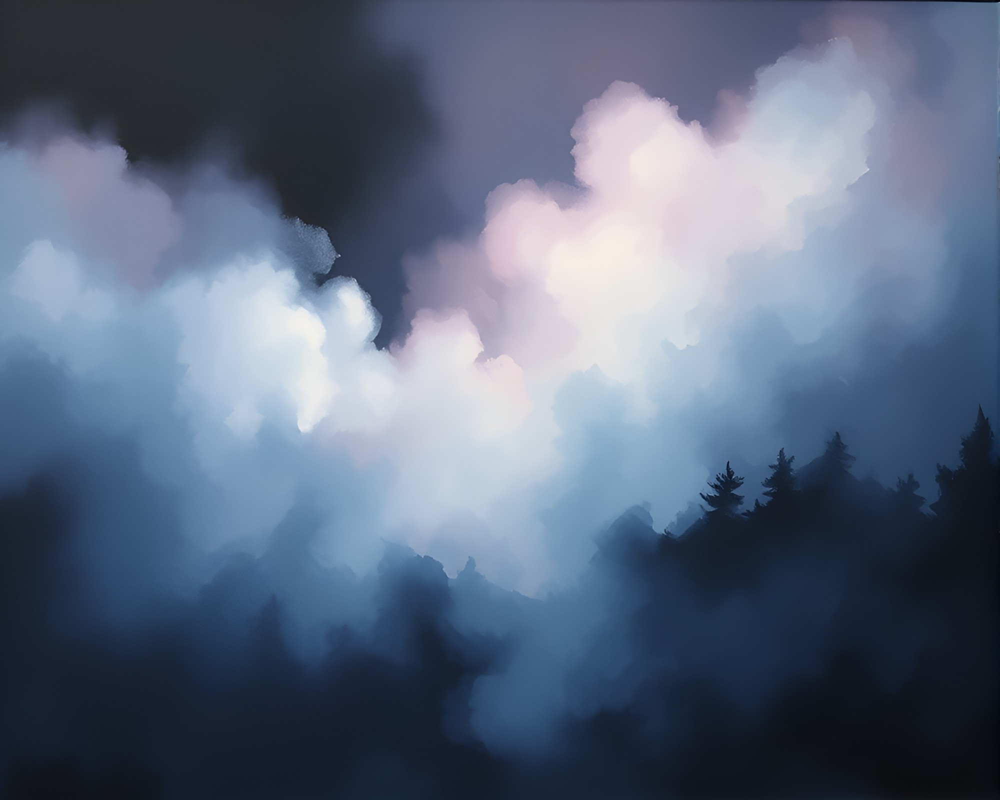 Mysterious Fog Drifting Through Theatrical Oil Painting – free AI stock image