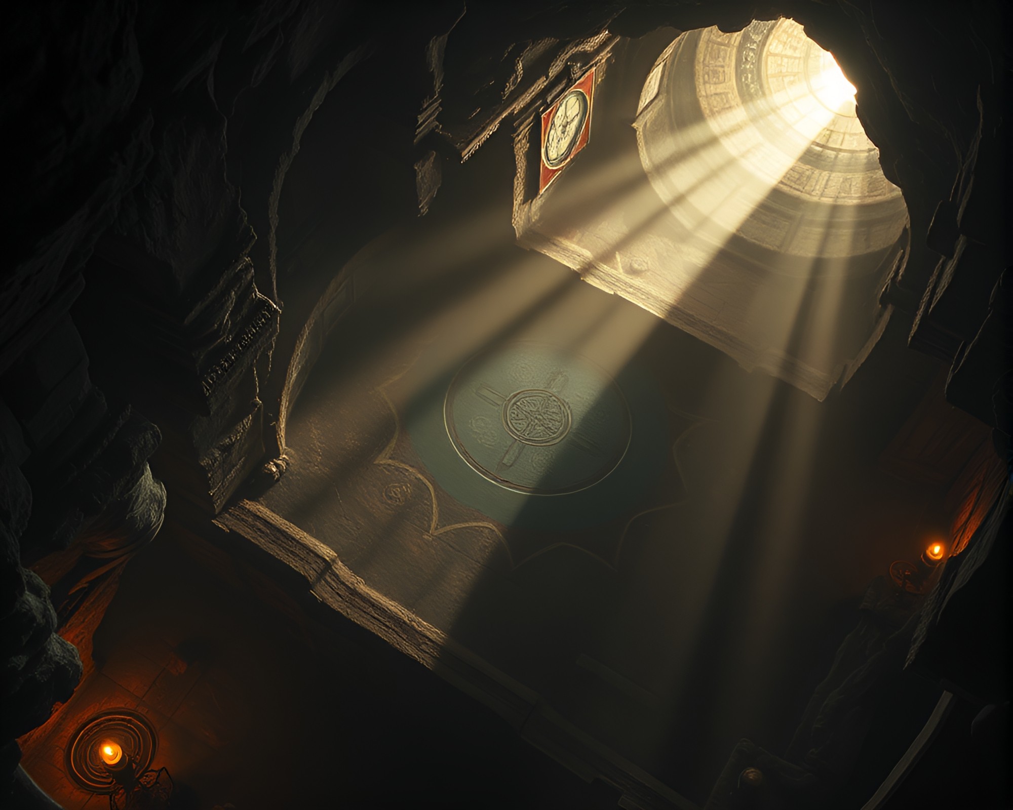 Esoteric Sigil Illuminated in Dungeon Torchlight – free AI stock image