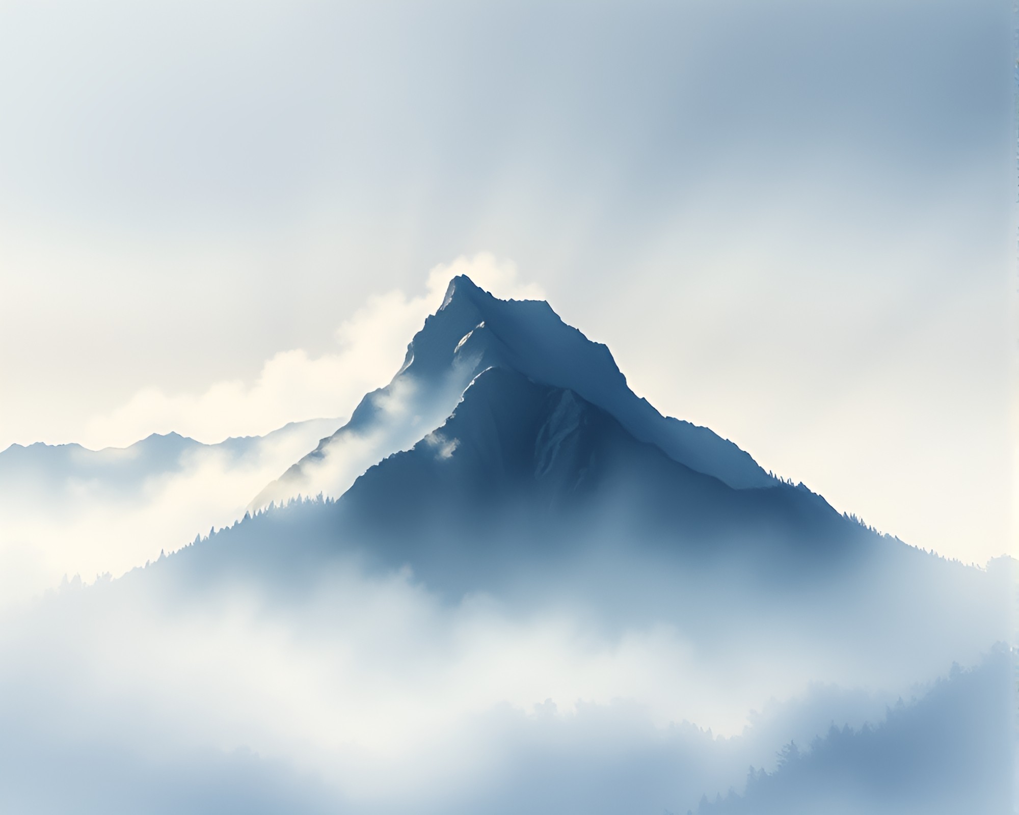 Mist-shrouded Mountain with Gouache Light Trails – free AI stock image