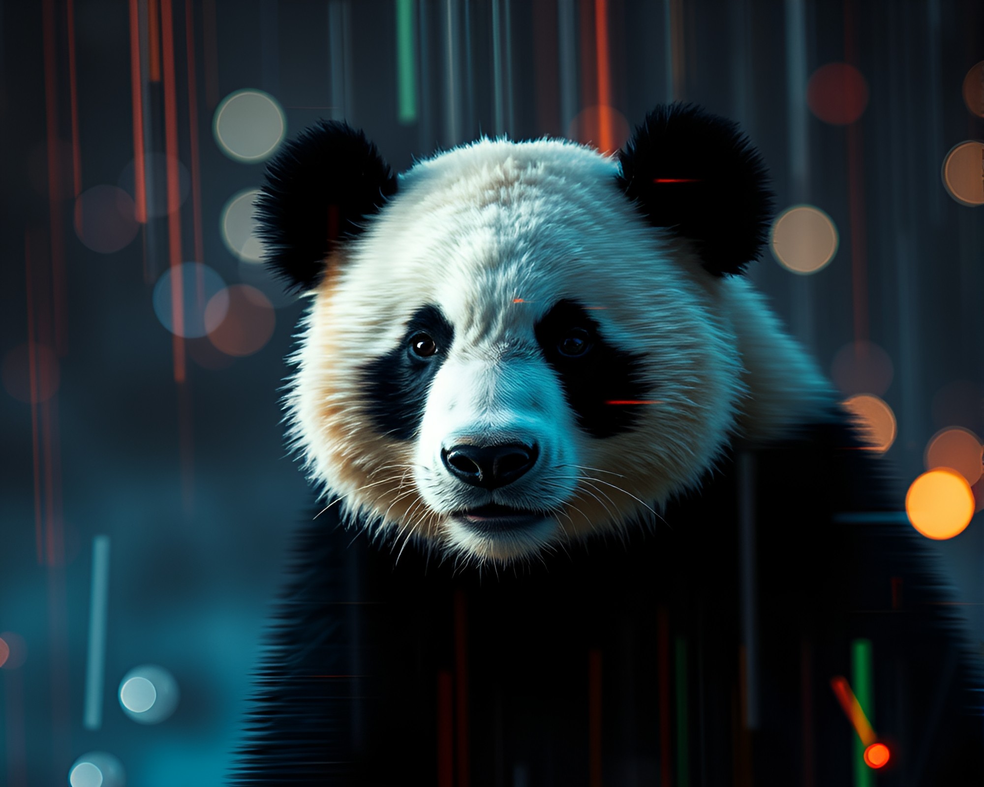 Glitched Panda Light Trails in Polar Twilight – free AI stock image