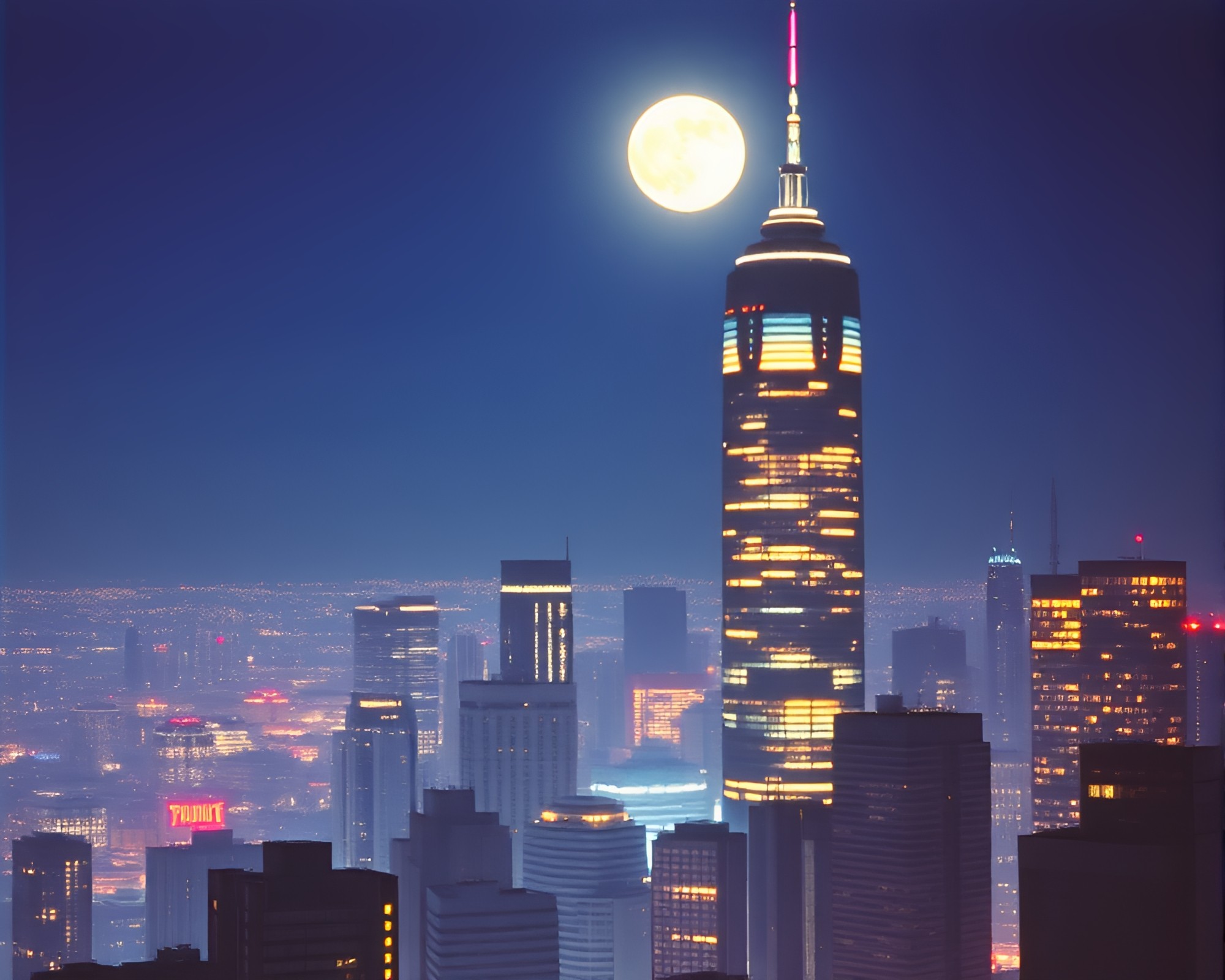 Moonlit Skyscraper VHS Aesthetic Vignette – free AI stock image