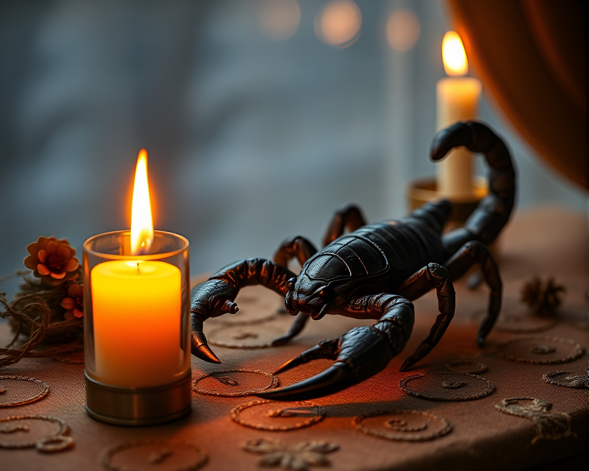 Scorpio Embroidered in Bronze Candlelight – free AI stock image