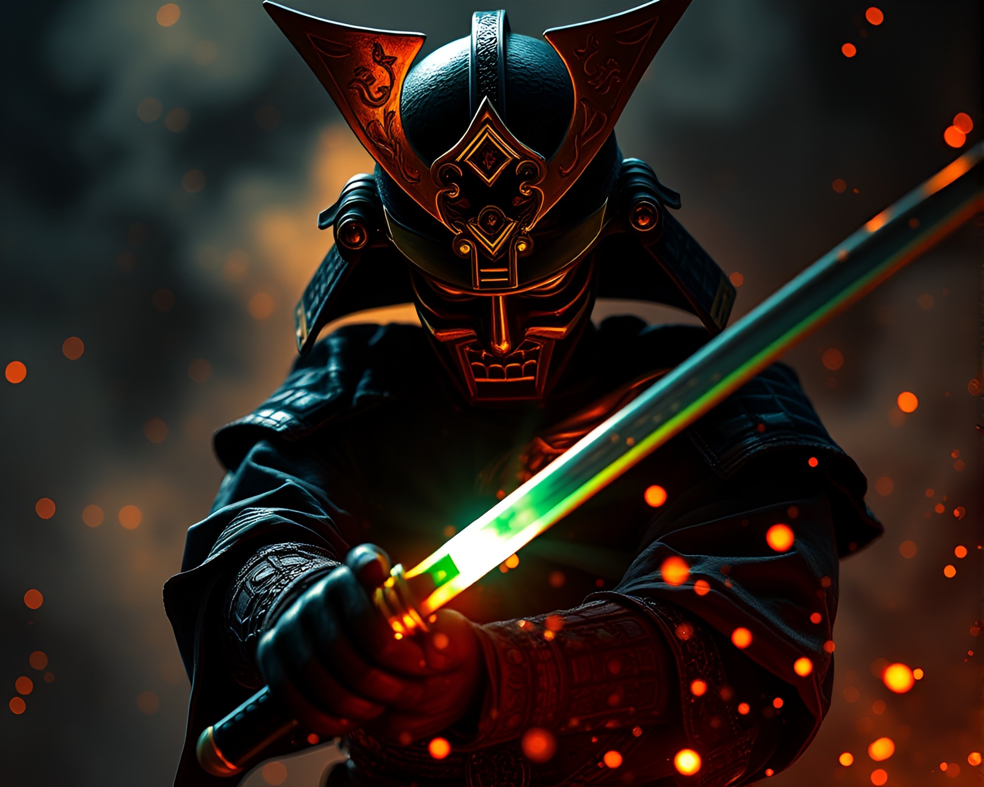 Intricate Foil Stamped Samurai Sword Sorcery Macro Photography – free AI stock image