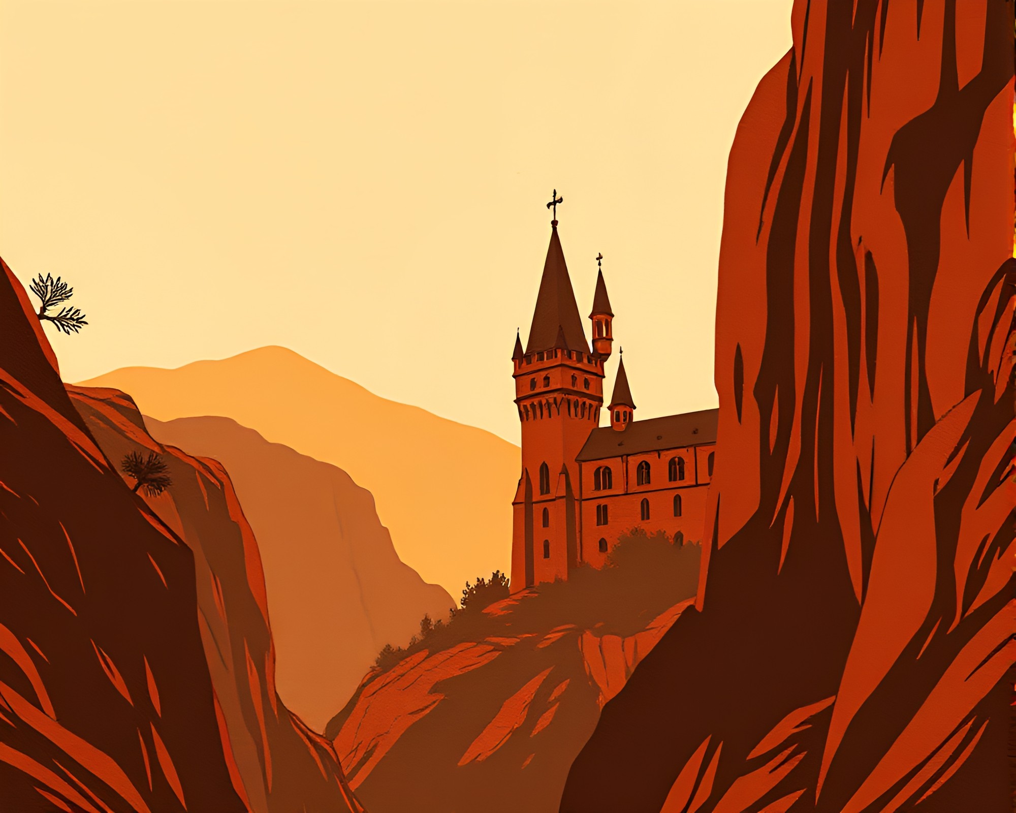 Majestic Neo-Gothic Mansion Silhouette Pattern – free AI stock image