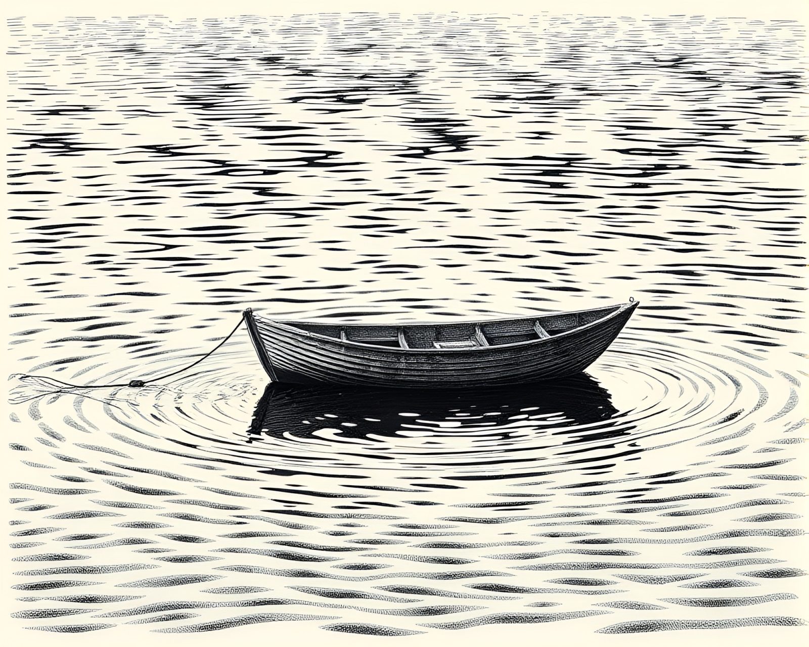Hydrofoil boat creates ripples on water with engraved look