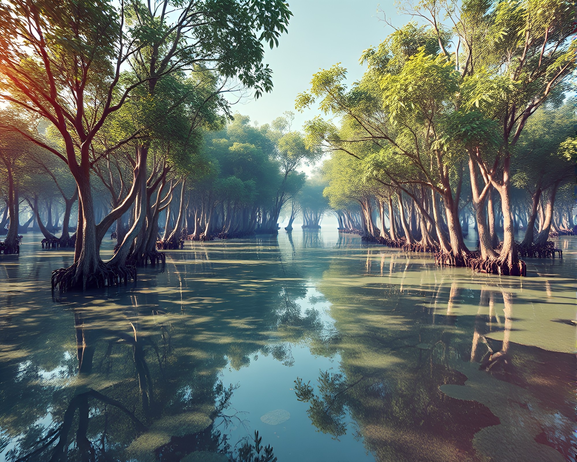 Surreal Mangrove Swamp Double Exposure – free AI stock image