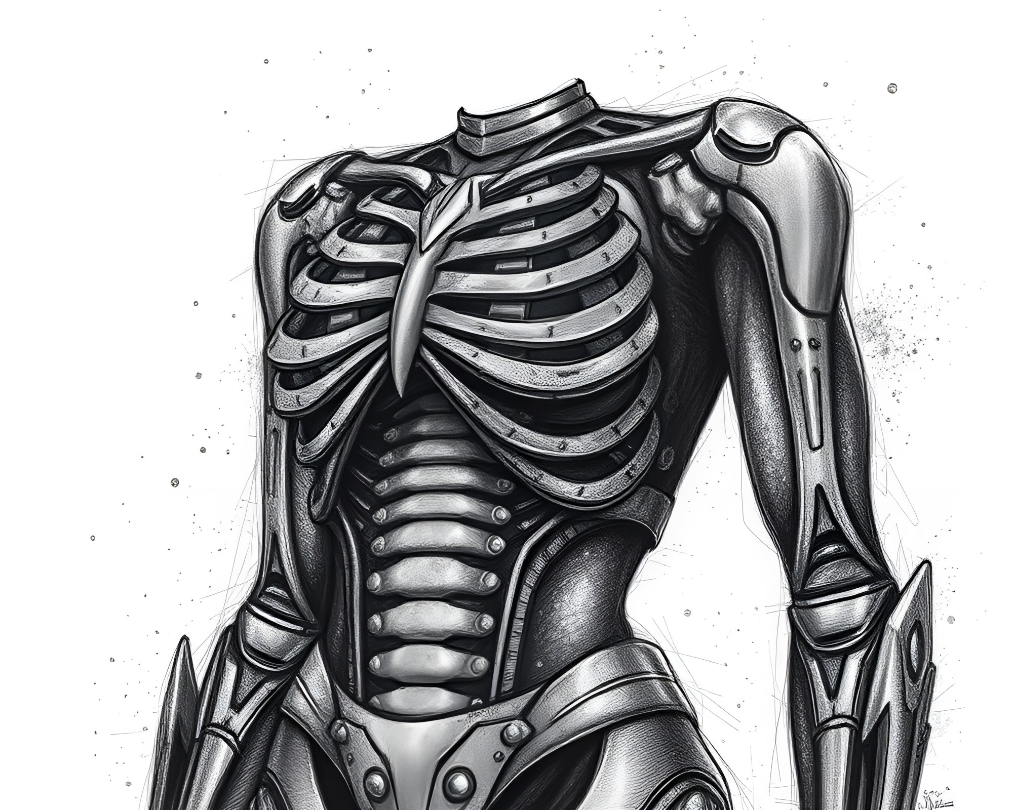 Glitter Dust Exoskeleton Suit Tight Crop Charcoal Sketch – free AI stock image