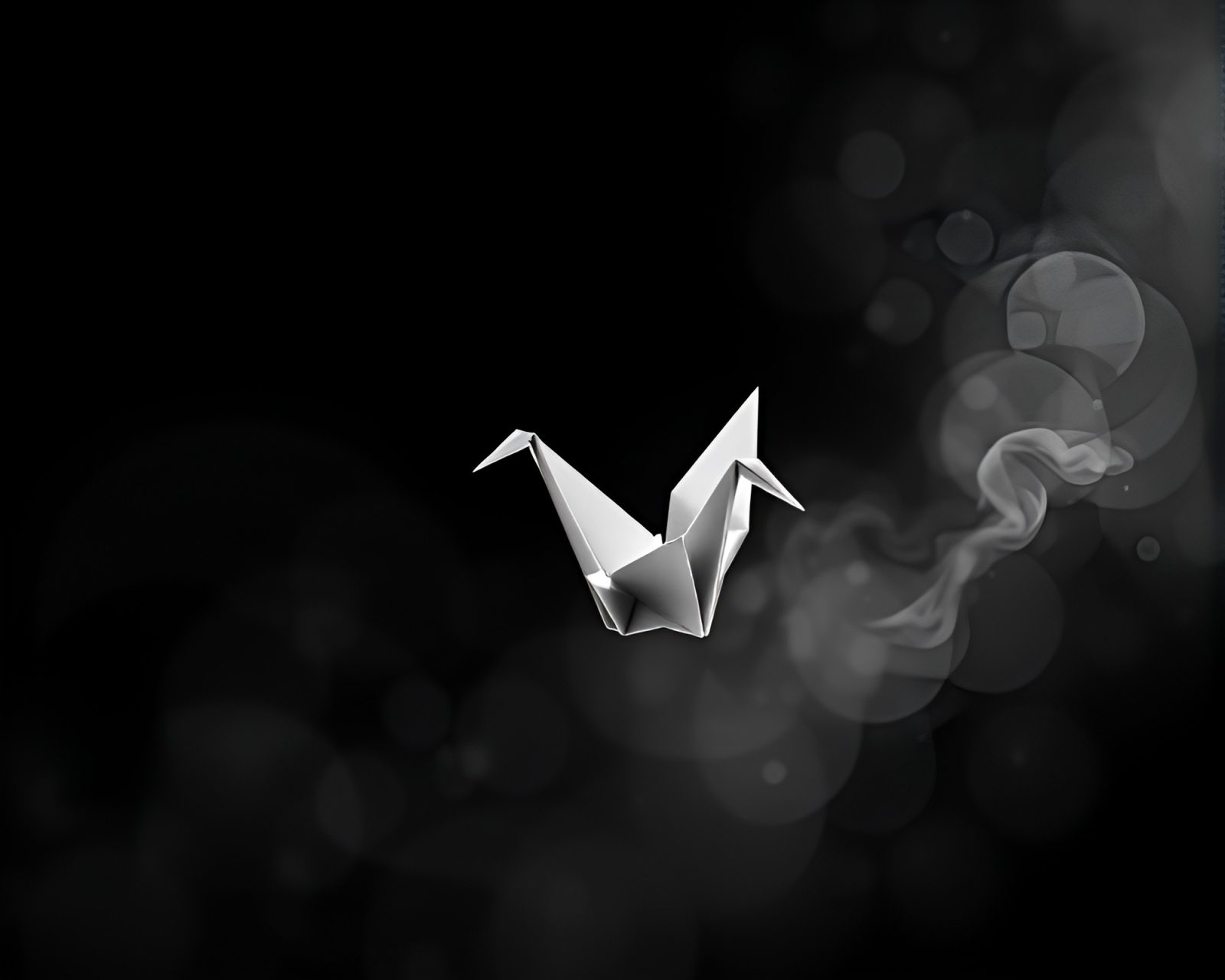 Artistic interpretation of an origami crane in misty monochrome