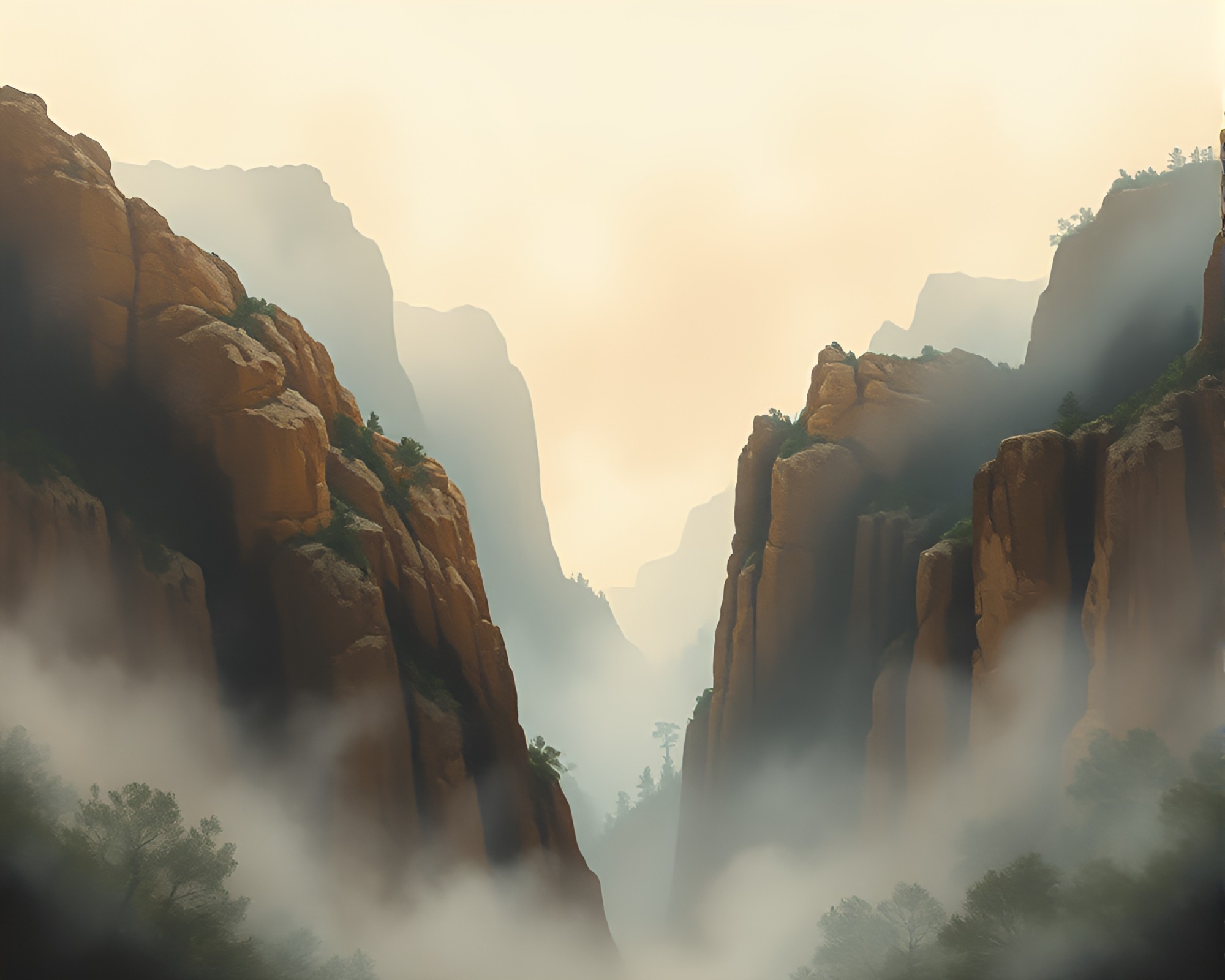 Eroded Canyon Beauty in Foggy Tempra artwork – free AI stock image