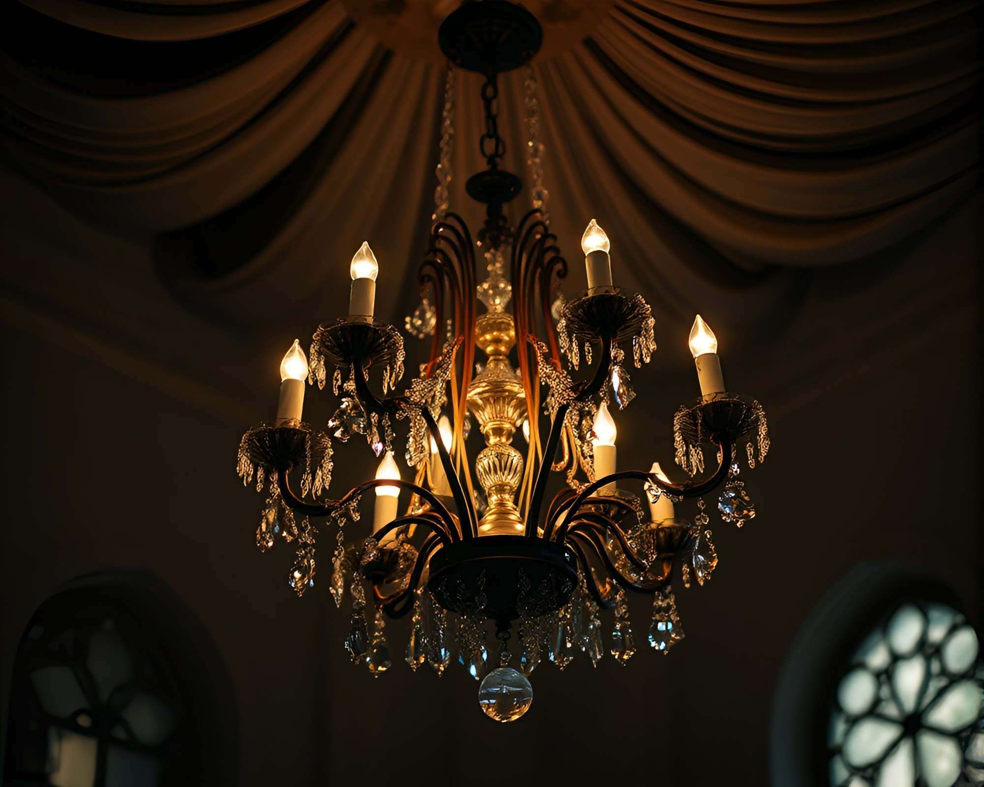 Ethereal Necromantic Chandelier in Haunted Tilted Manor – free AI stock image