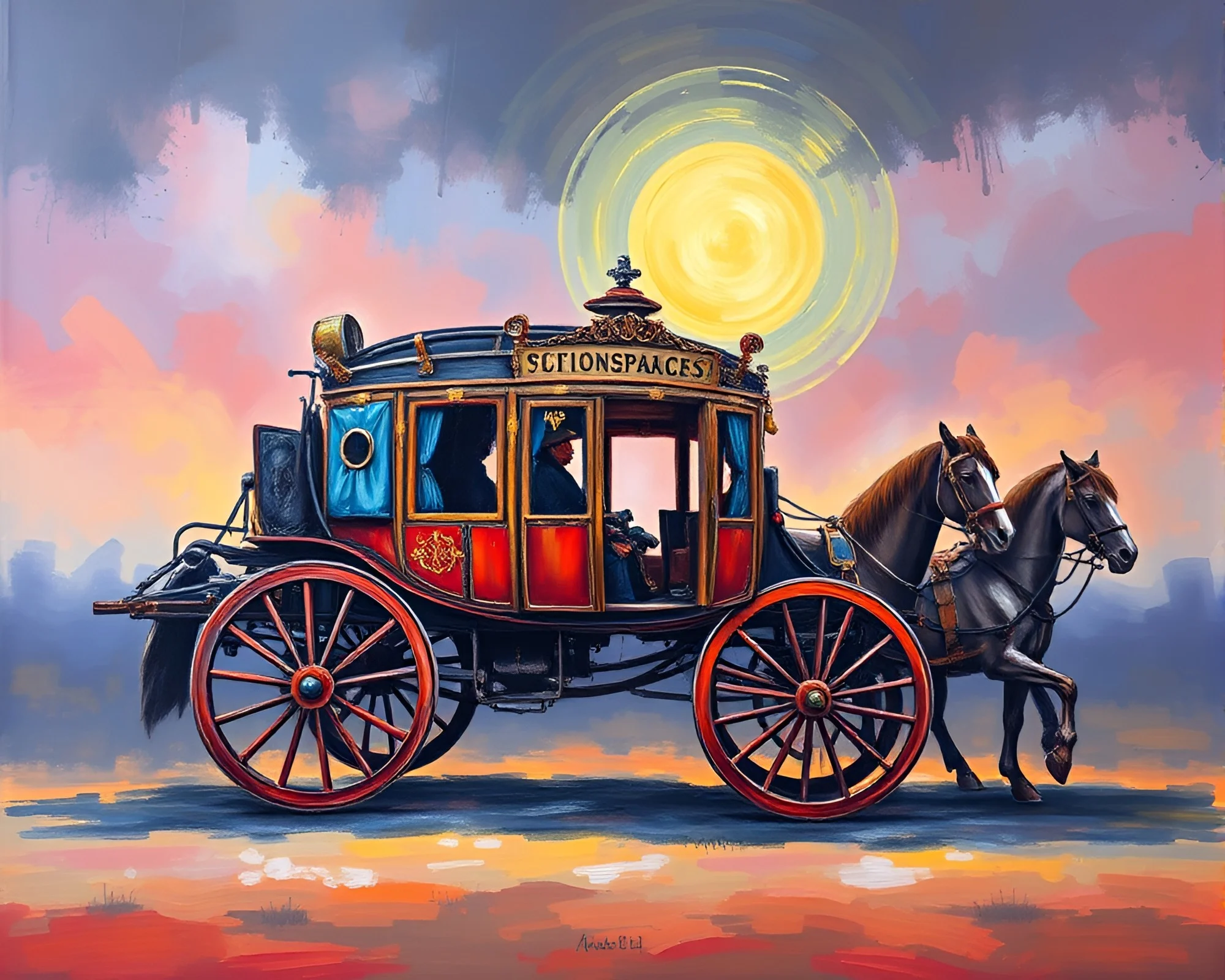 Vibrant Stagecoach Approach in Acrylic Frame