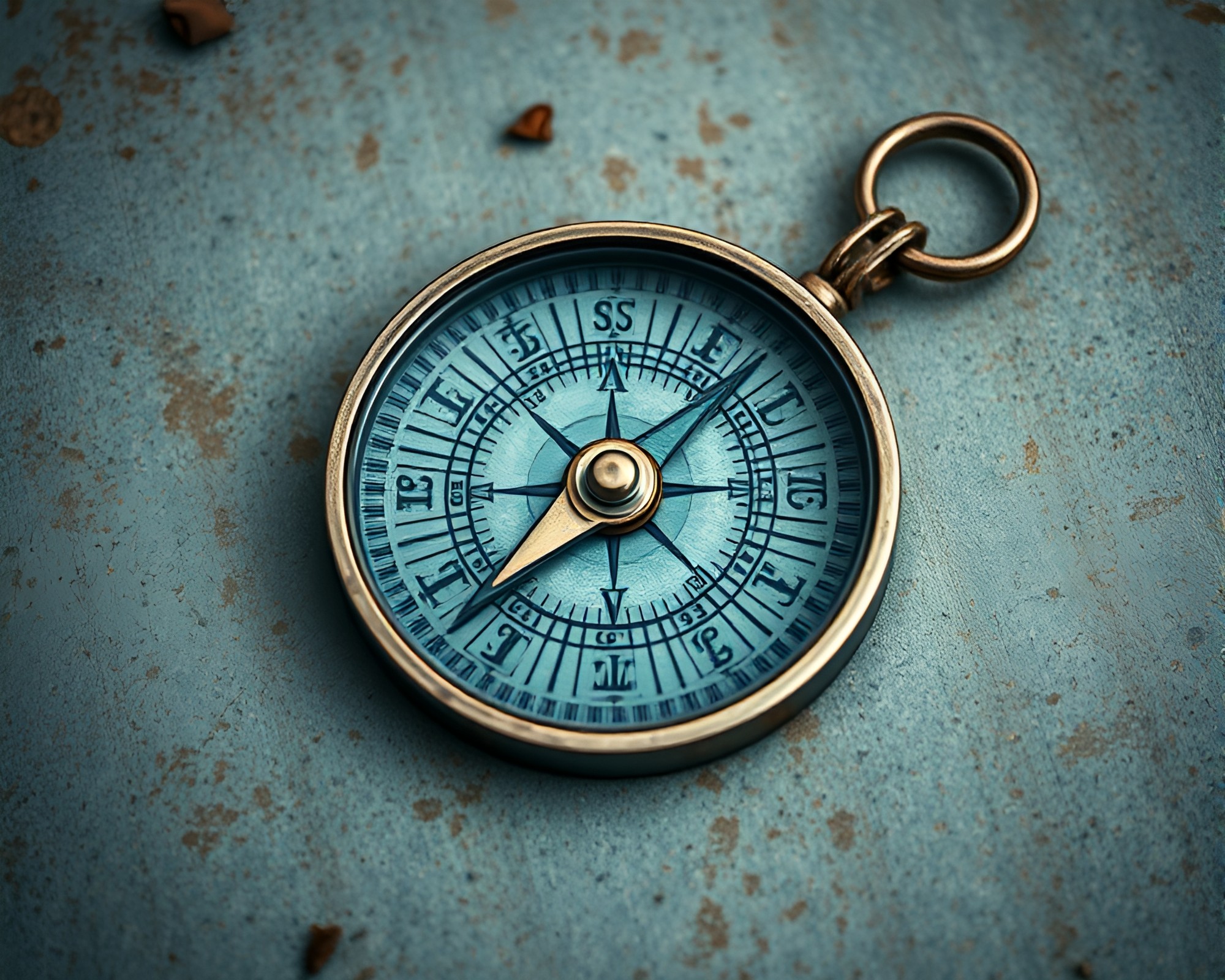 Vintage Compass in Steel-Blue Digital Noise – free AI stock image