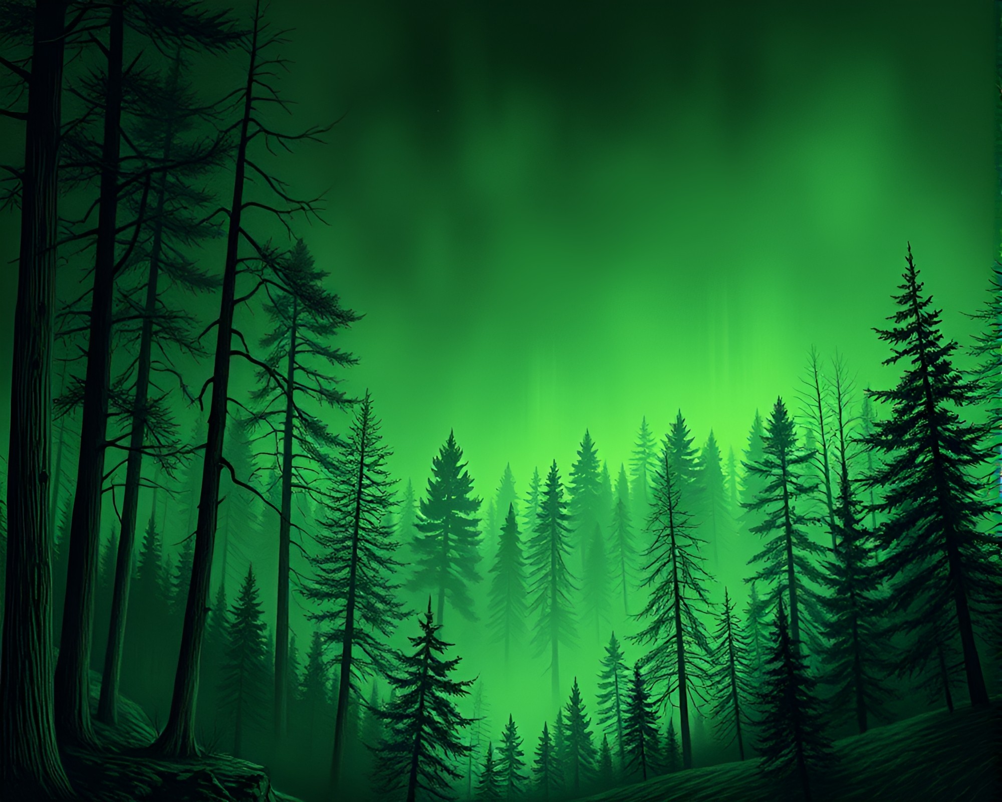 Surreal Dreamscape: Forest Green Rim-Lit Fantasy – free AI stock image