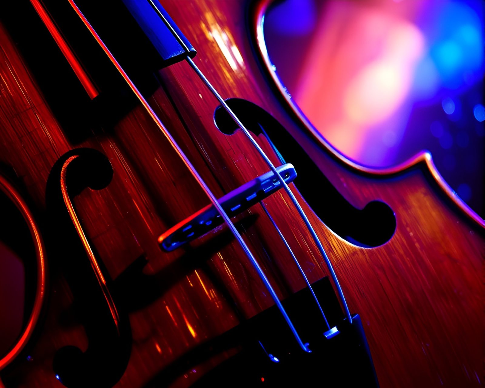 Abstract composition of metallic violin scratches in ultraviolet shine