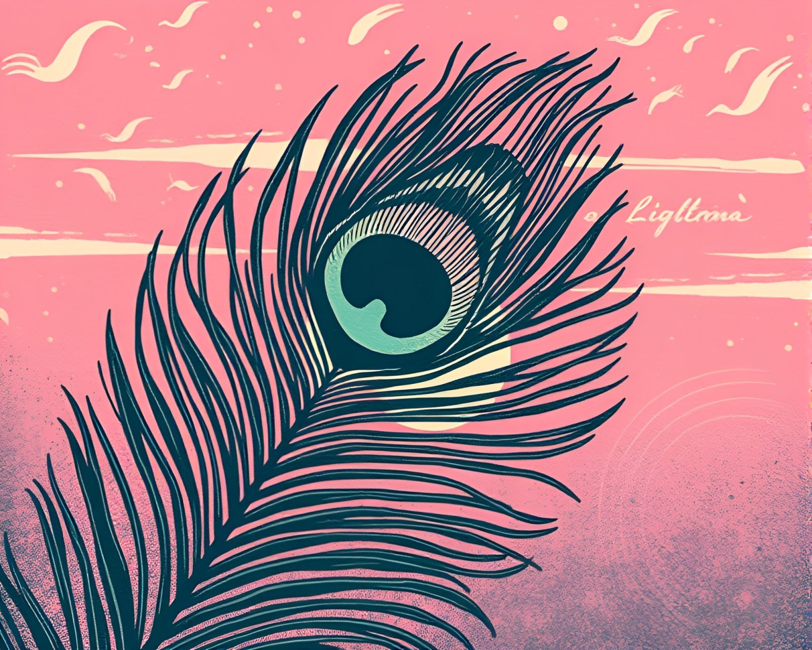 Majestic peacock feather in glorious sunrise steampunk setting