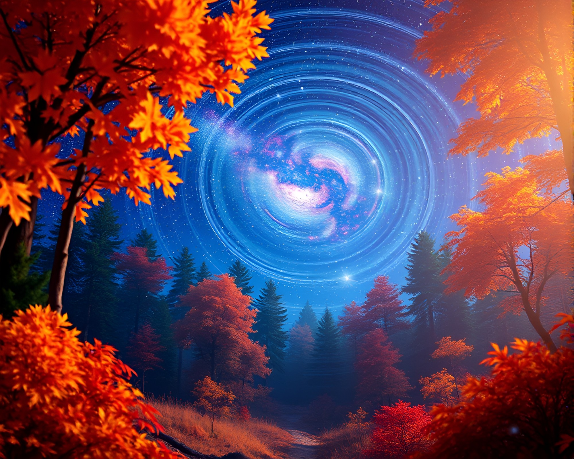 Autumn Forest LED Pixel Milky Way Swirl – free AI stock image