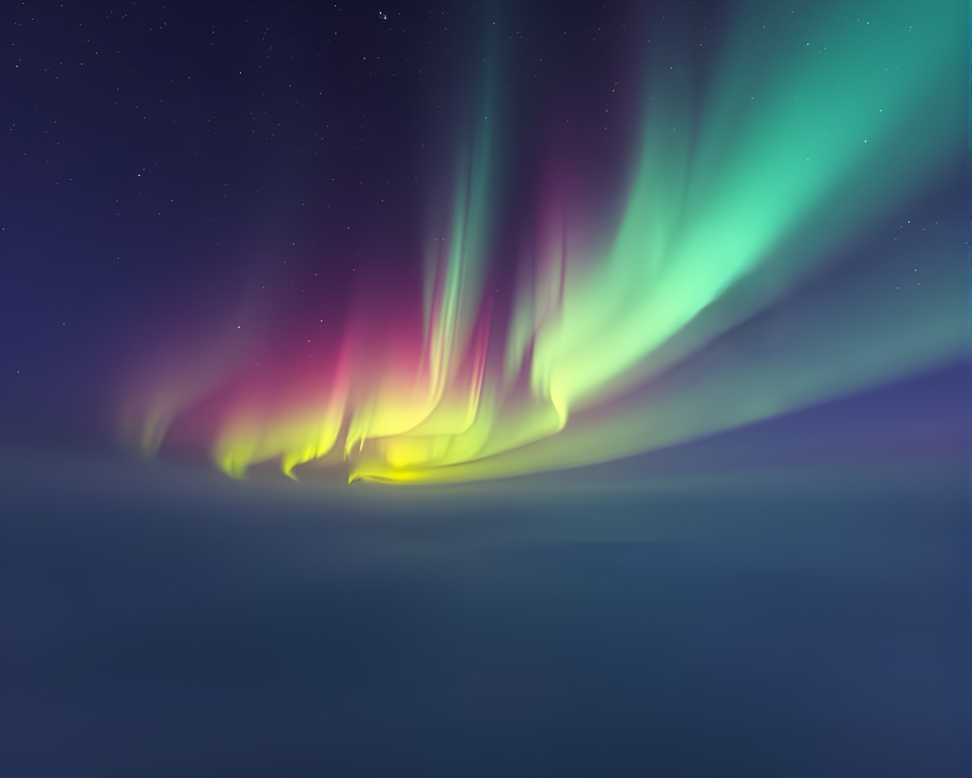 Ethereal Aurora Borealis through drifting fog – free AI stock image