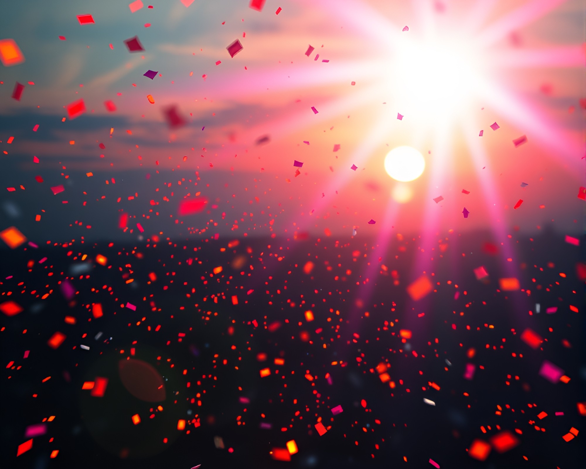 Vaporwave Sunset with Floating Embers in Stereoscopic 3D – free AI stock image