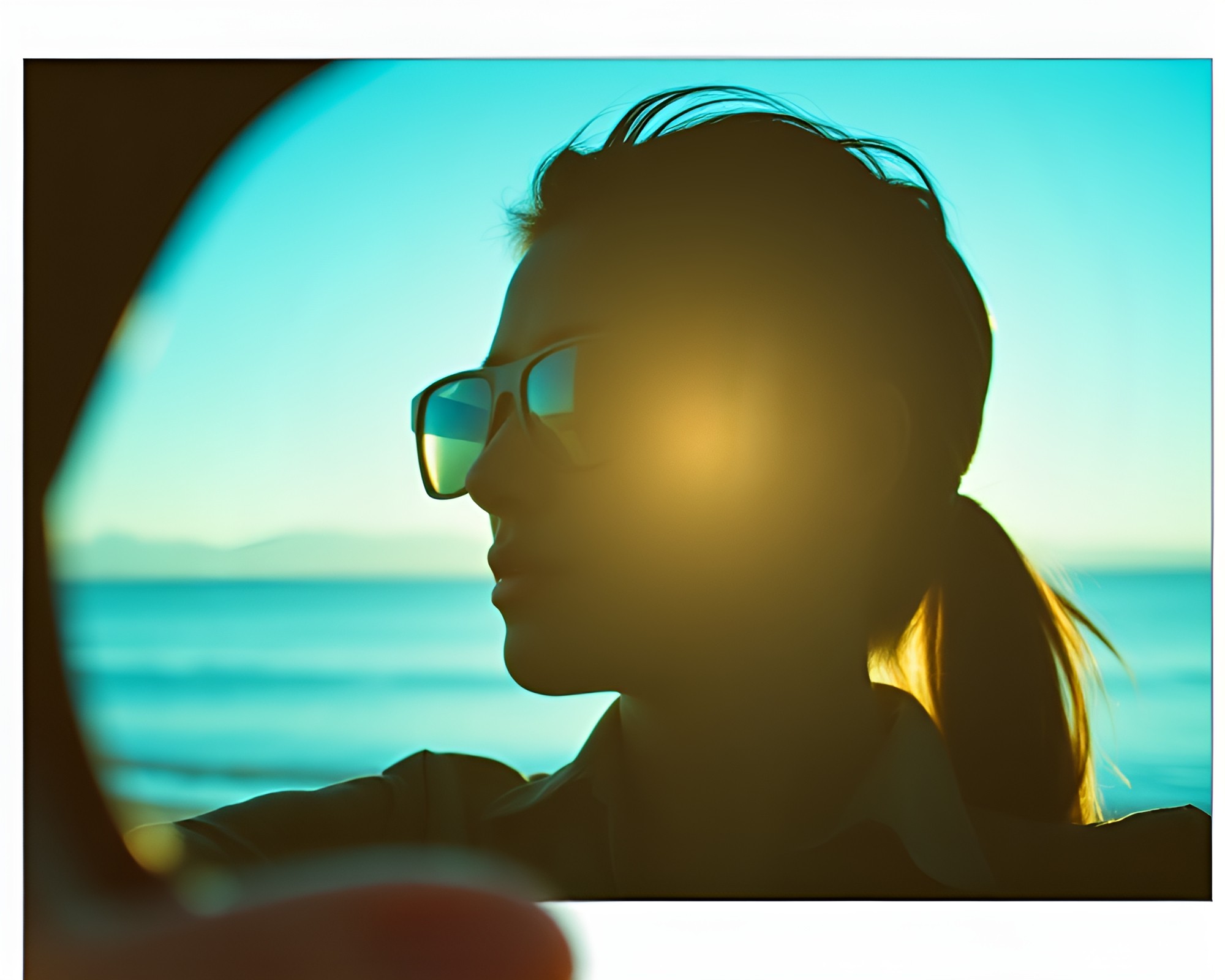 Augmented Reality Reflection: Teal Serenity Silhouette – free AI stock image