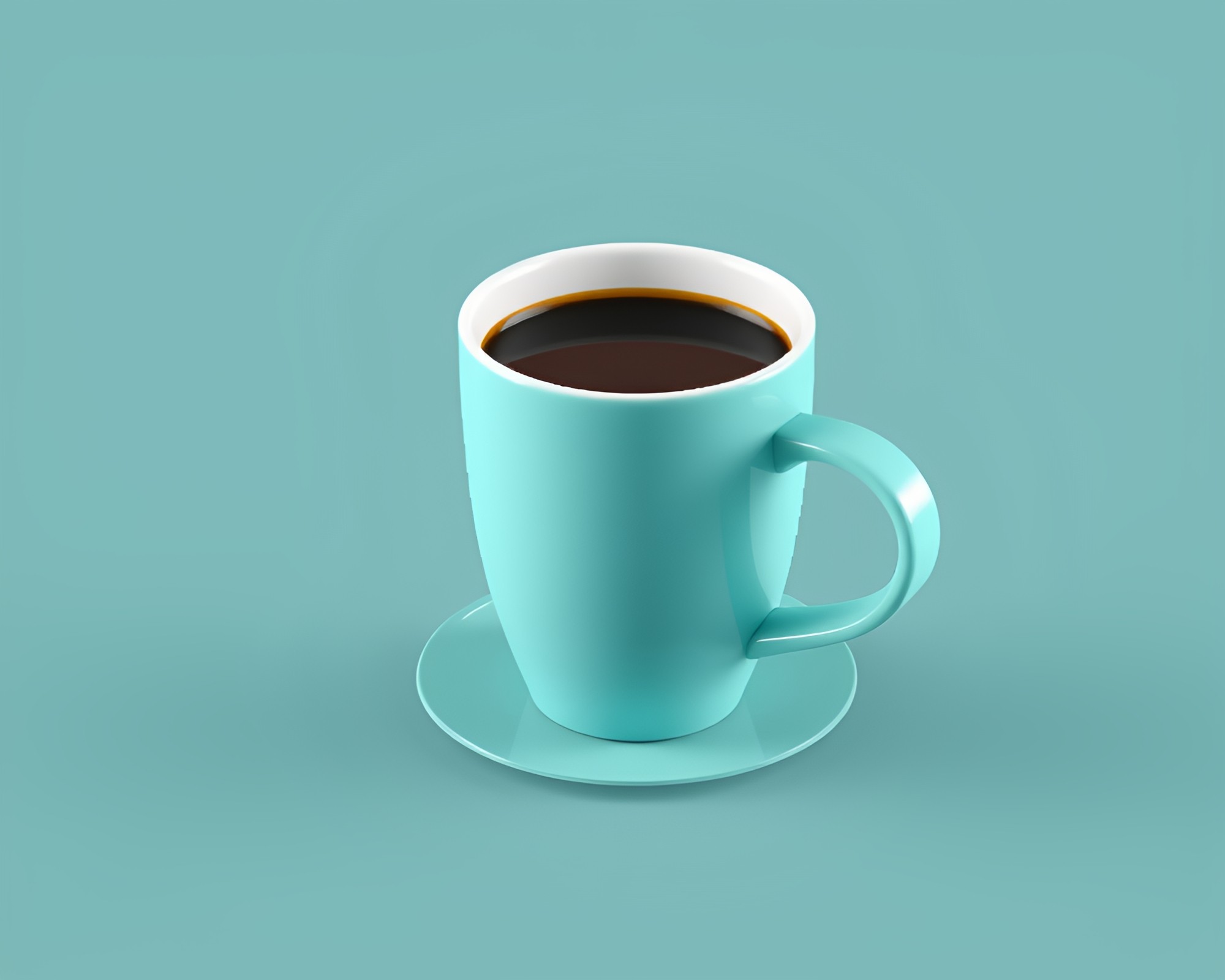 Pixelated Coffee Cup in Turquoise Ambient 3D Scene – free AI stock image