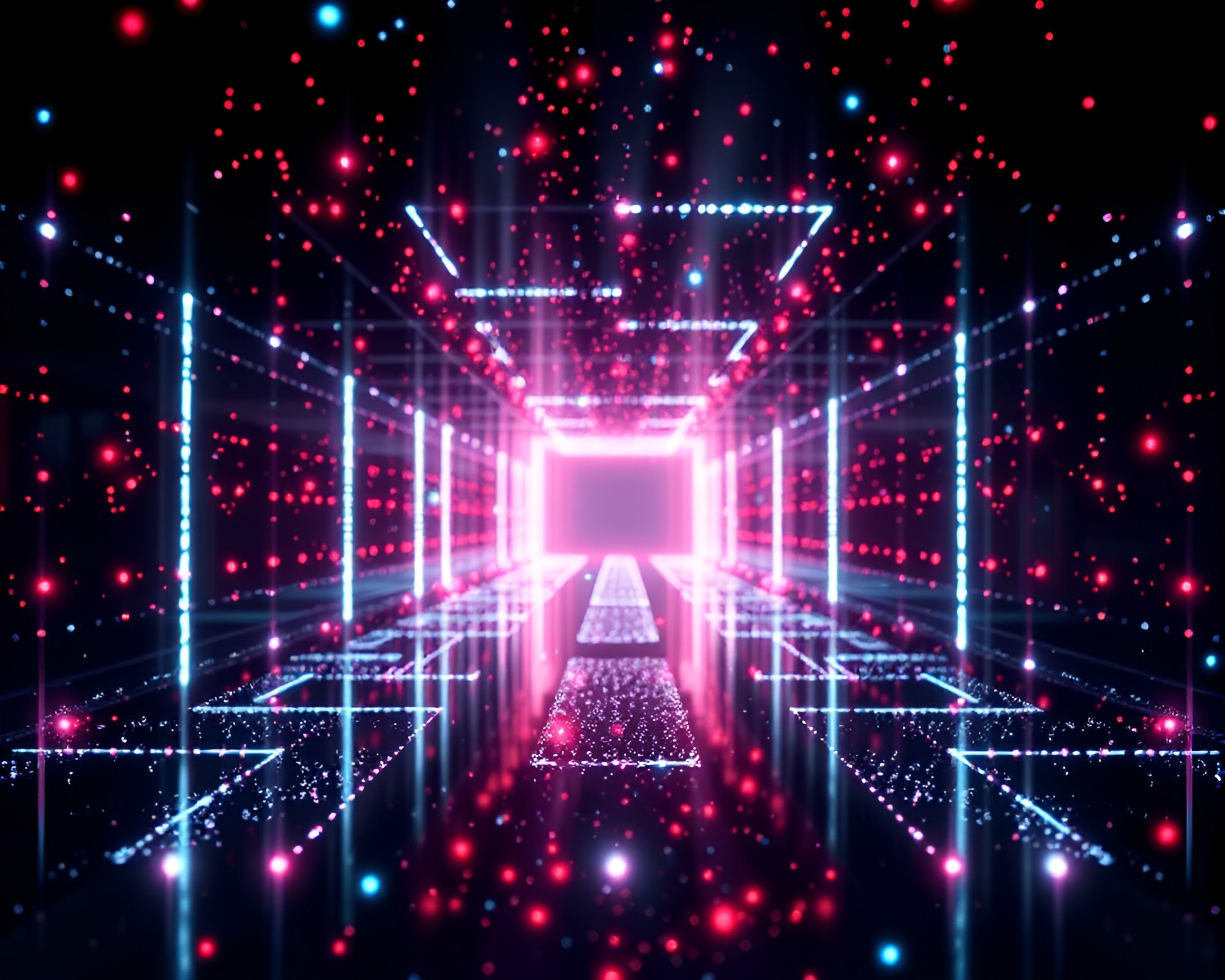 Enigmatic Mirror Maze with Floating Particles Blueprint Style – free AI stock image