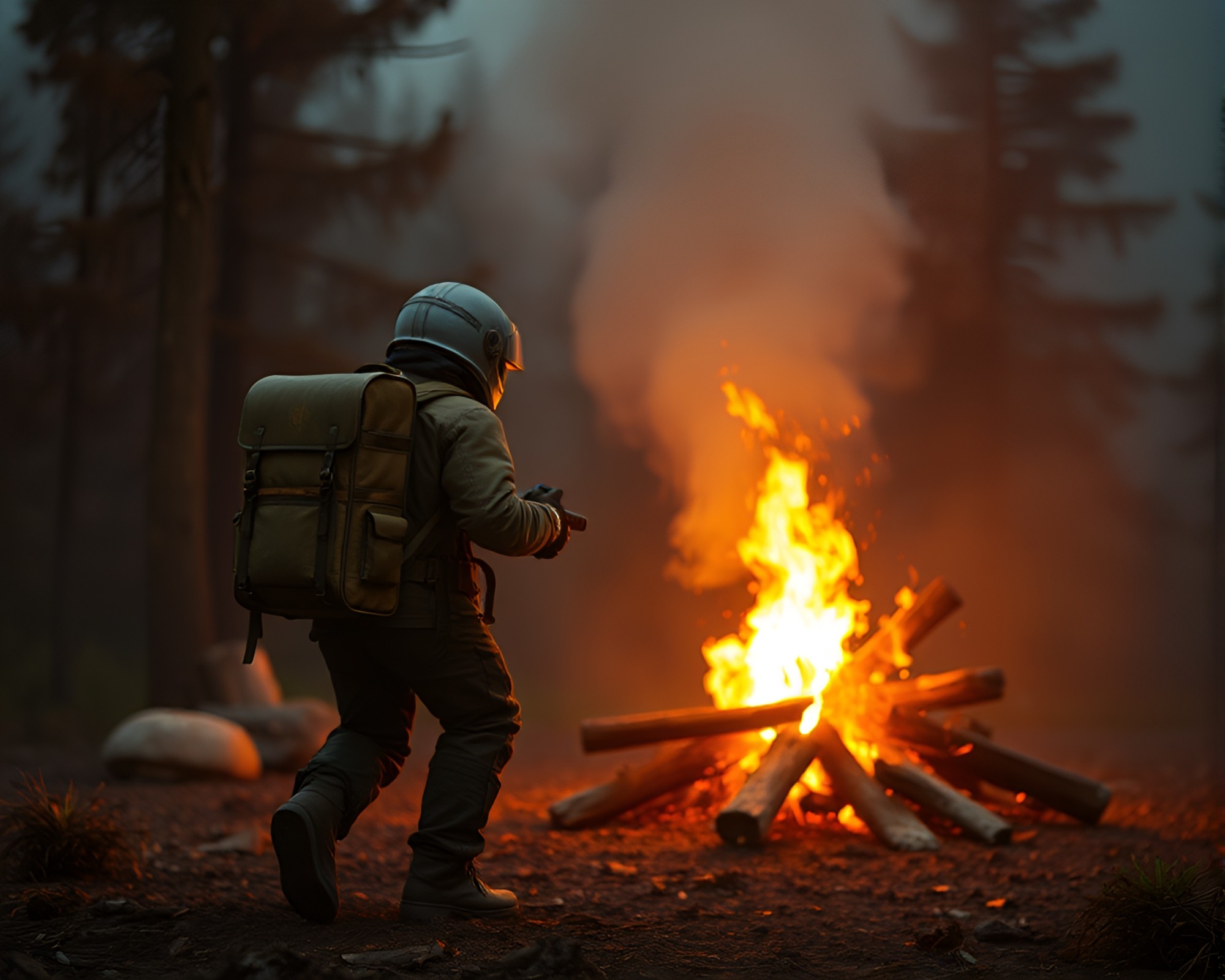 Jetpack Adventure by the Bonfire – free AI stock image