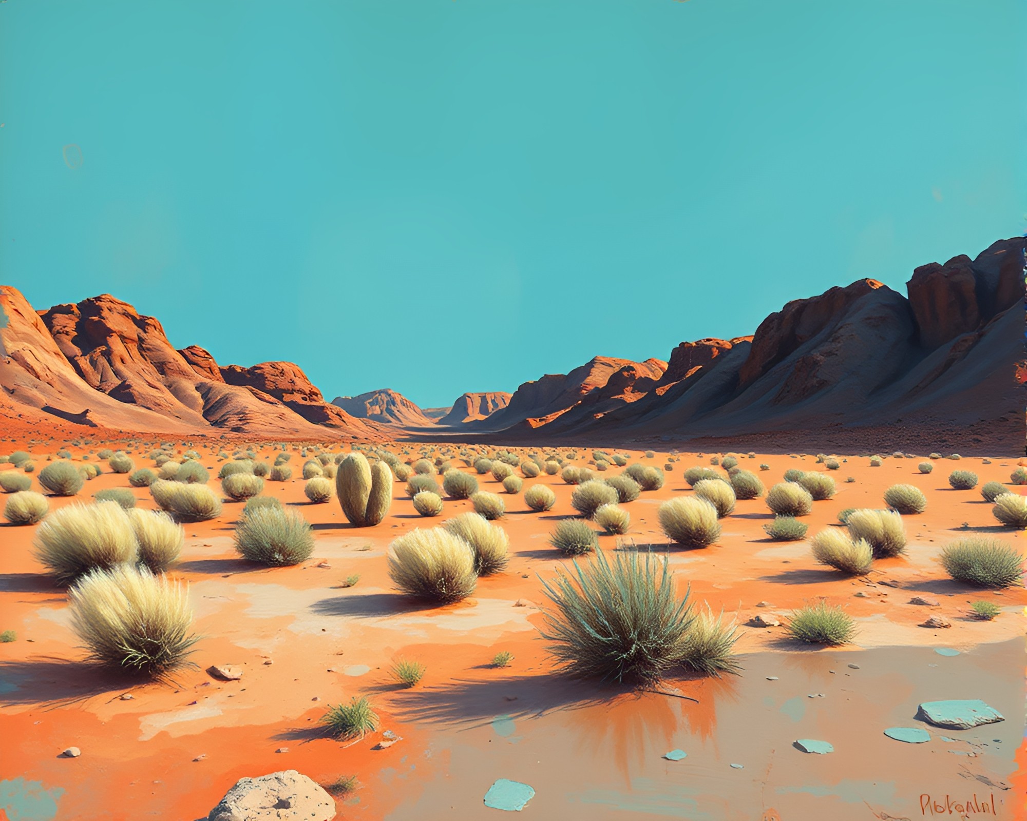 Verdigris Mirage: Gouache Desert Spotlight – free AI stock image