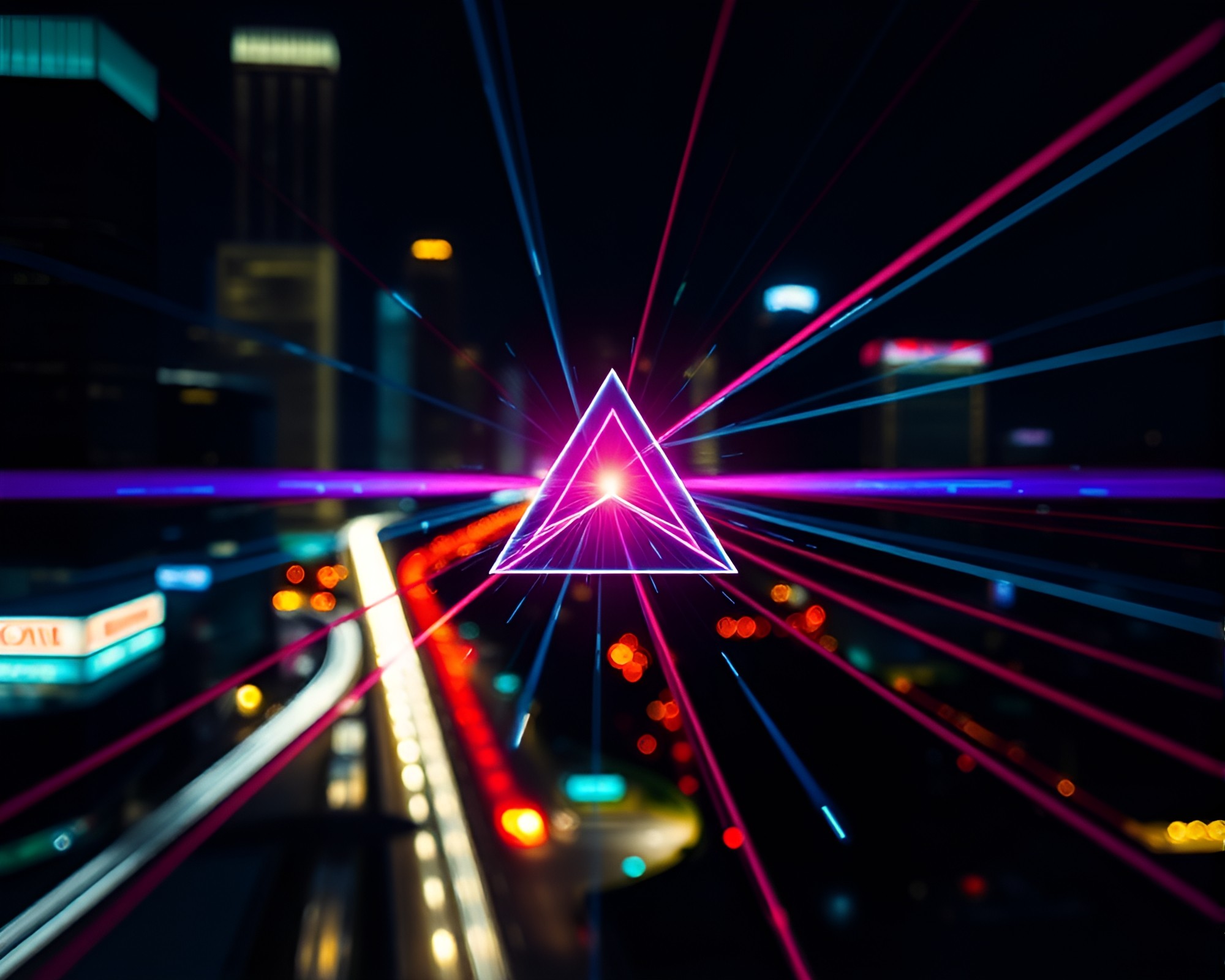 Quantum City Lights: Halftone Prism Refraction Art – free AI stock image