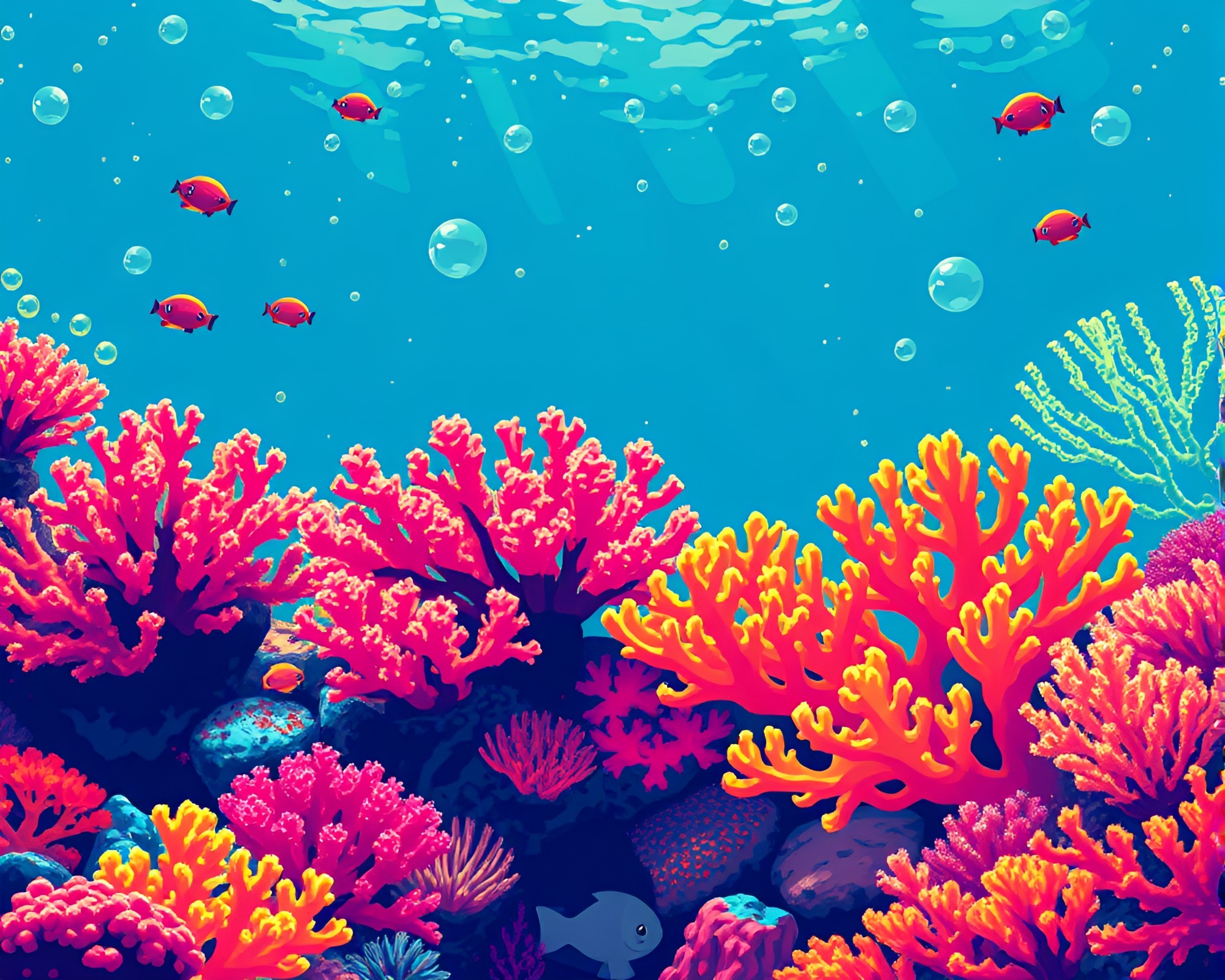 Retro Pixel Coral Reef Vignette – free AI stock image