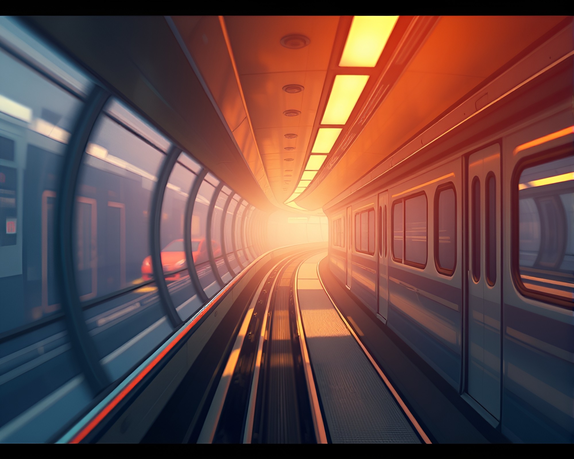Futuristic Monorail in Cel-Shaded Haze – free AI stock image