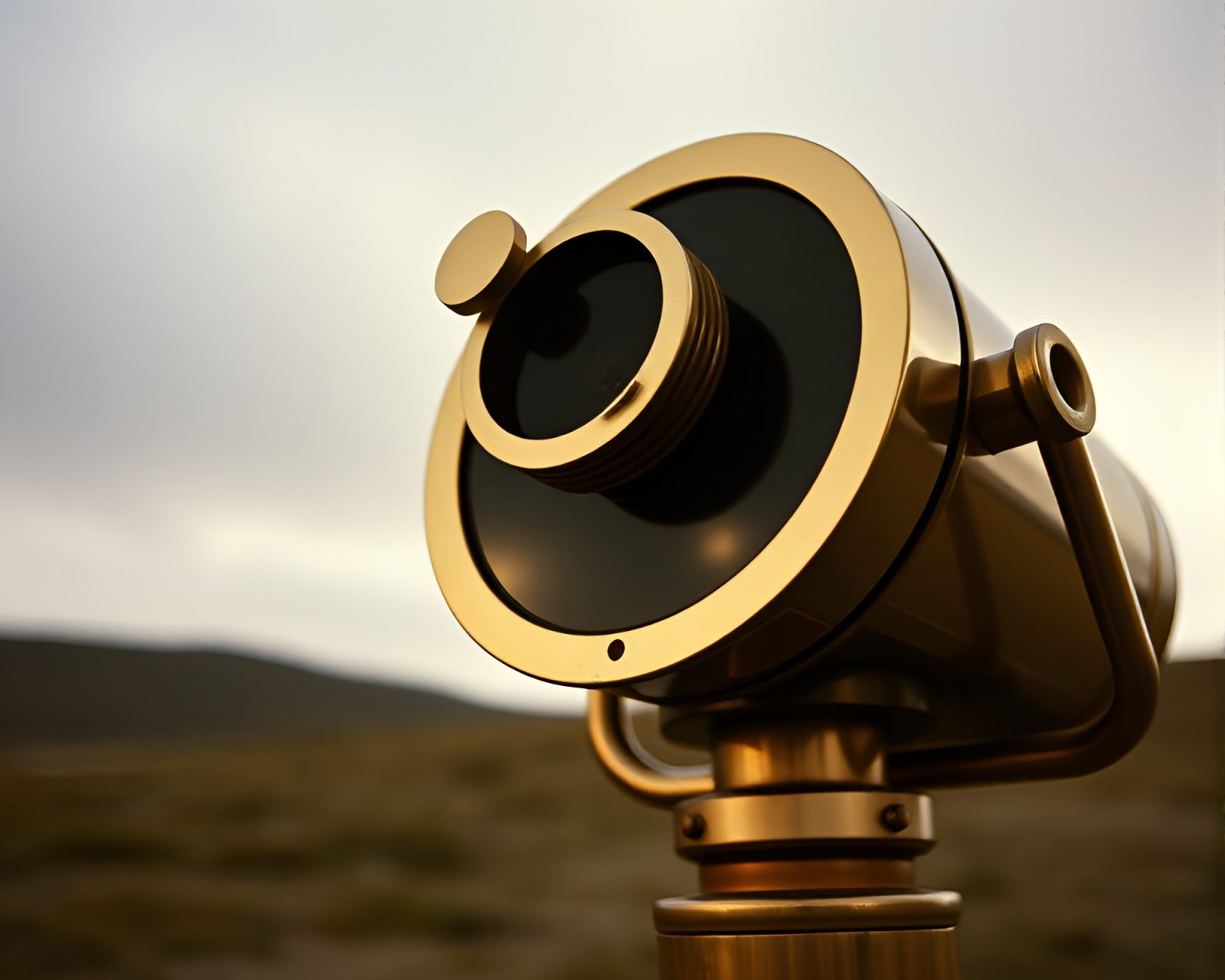 Retro brass telescope pointed towards starry night sky