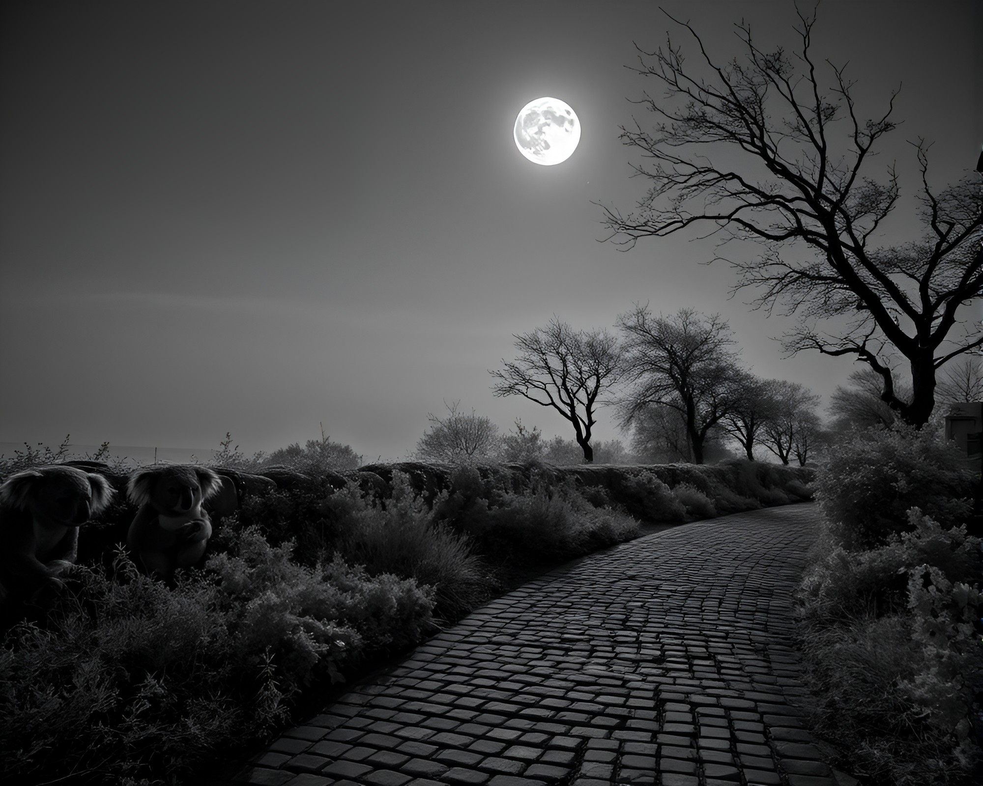 Moonlit Infrared Koala on Cobblestone Path – free AI stock image