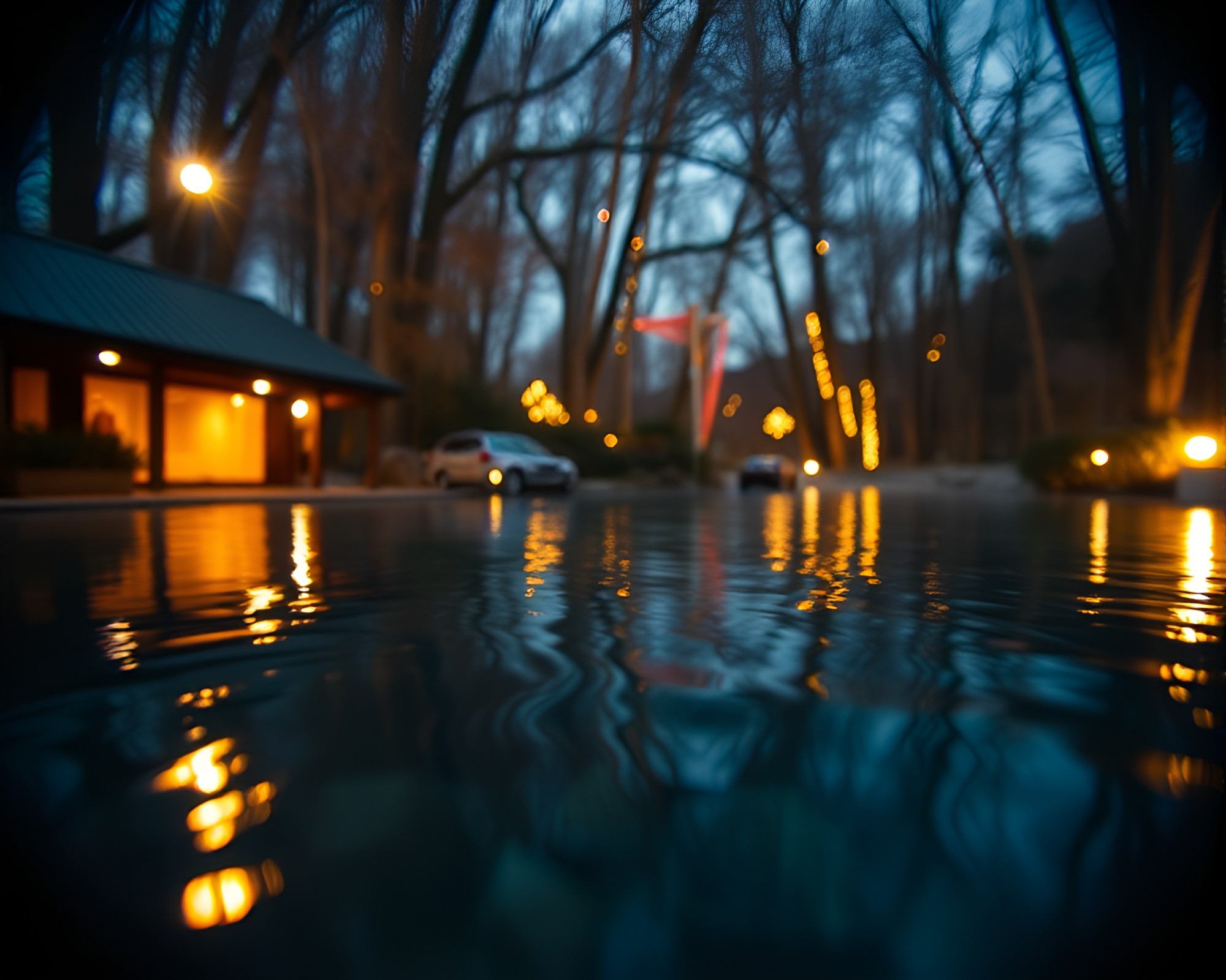 Hot spring oasis through split focus ASCII lens – free AI stock image