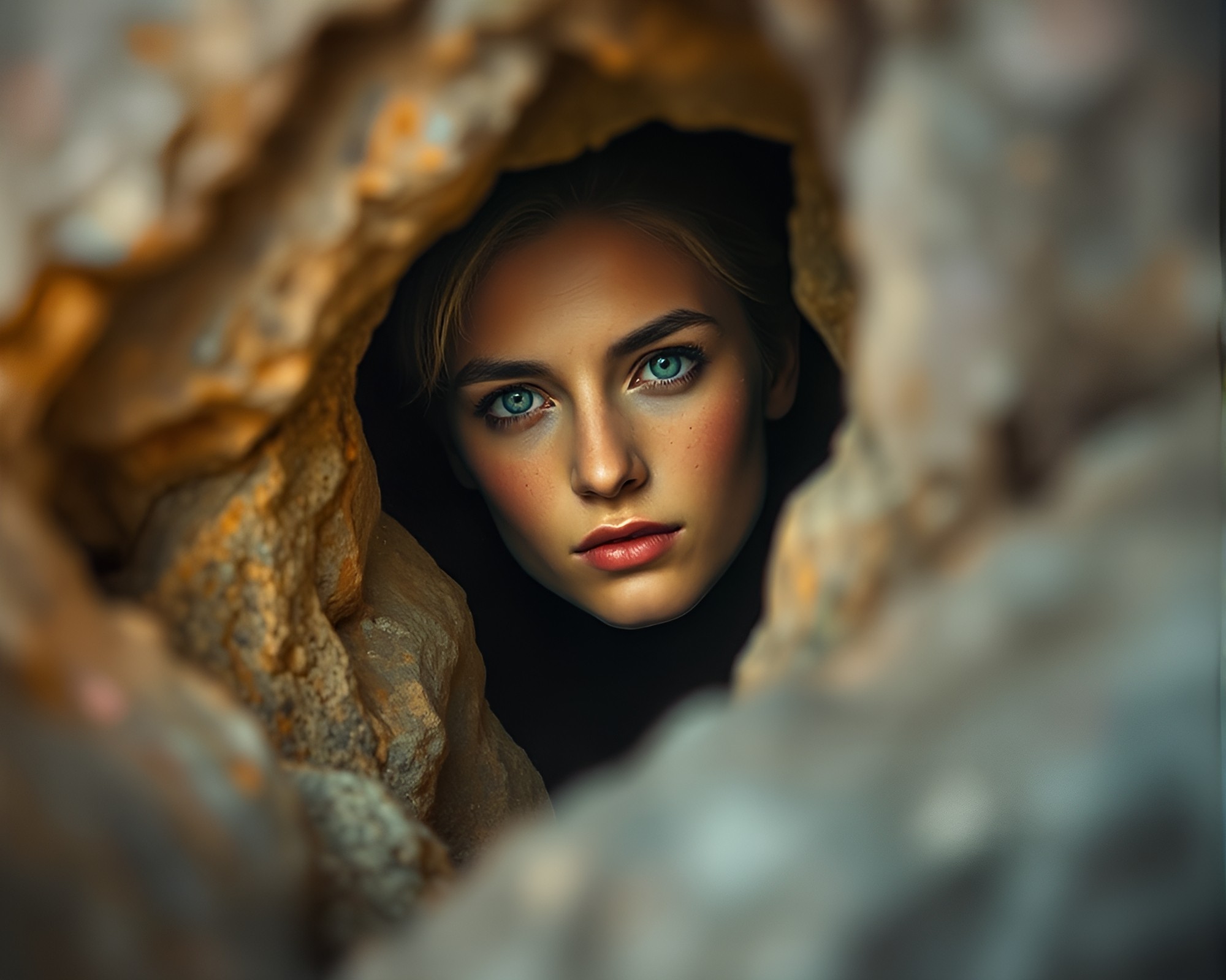 Pastel Cave Painting Portrait with Bokeh Effect – free AI stock image