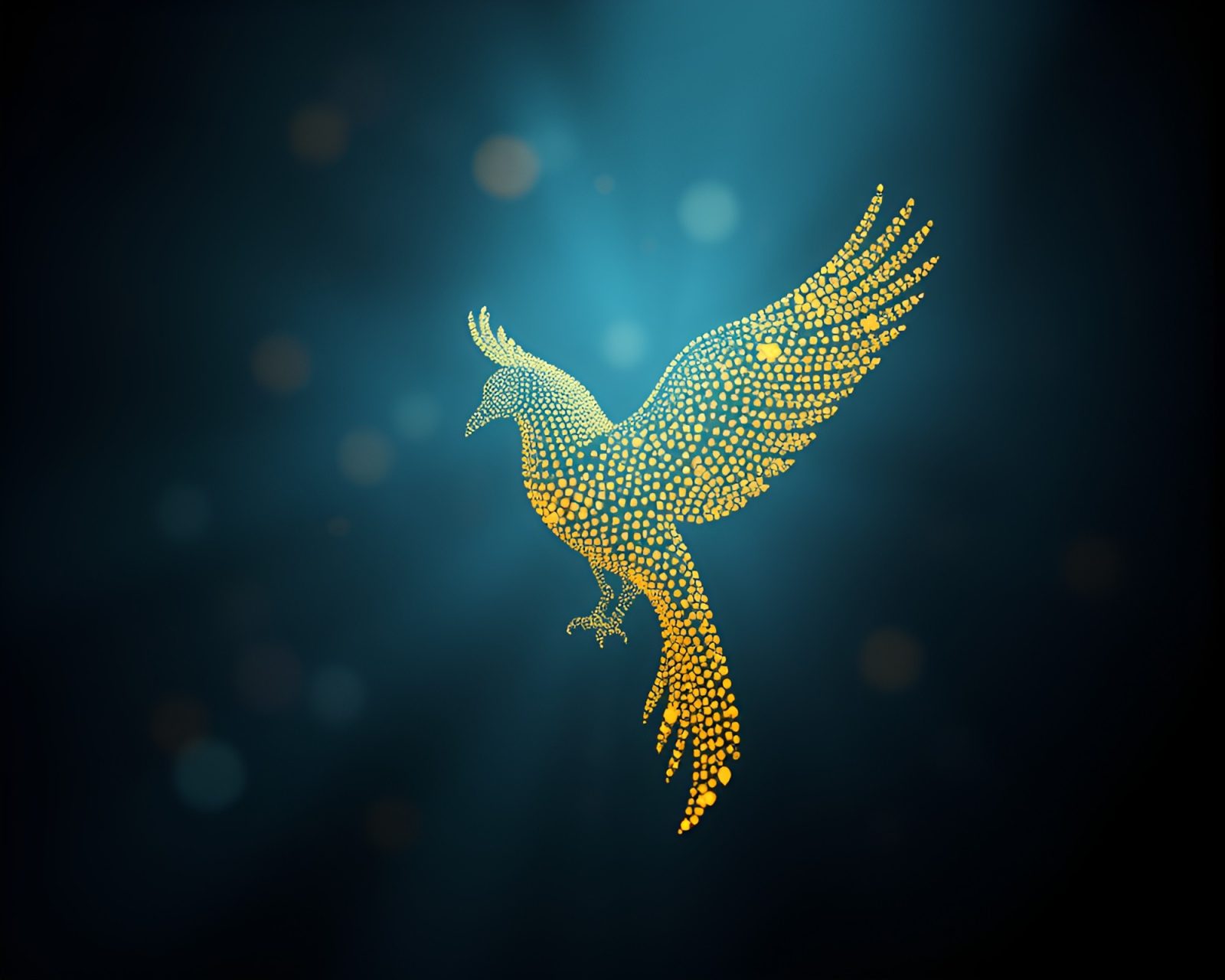 Majestic mythical gryphon surrounded by pointillist dots in spotlight
