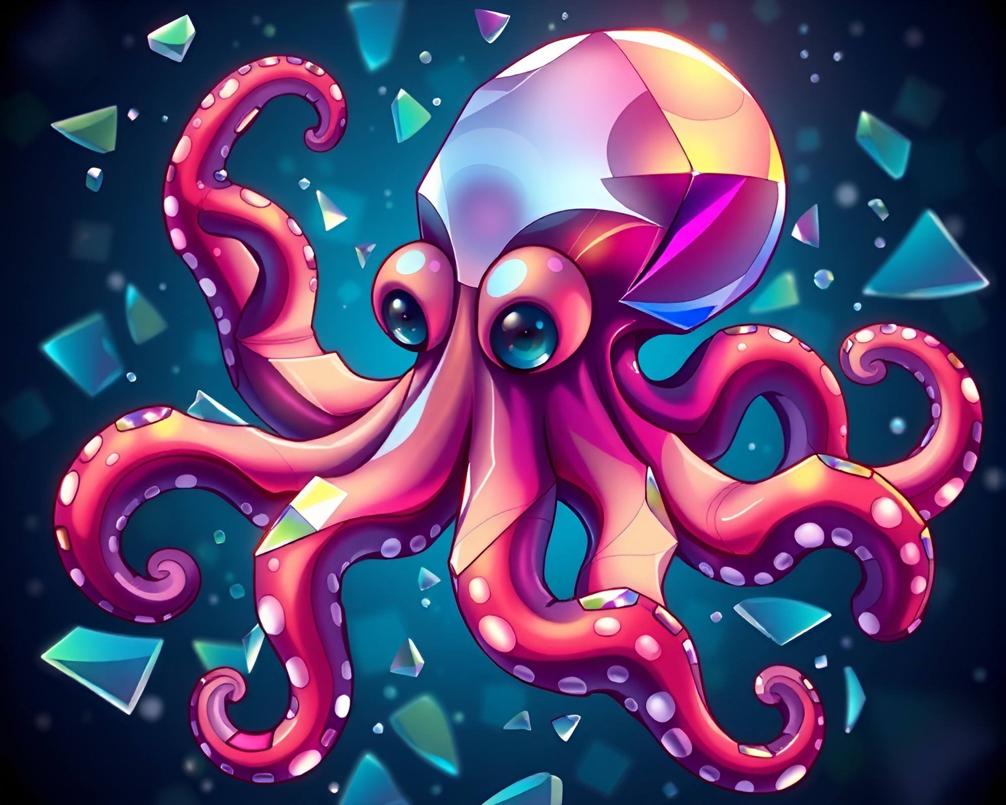 Kaleidoscopic Octopus Among Glass Shards – free AI stock image