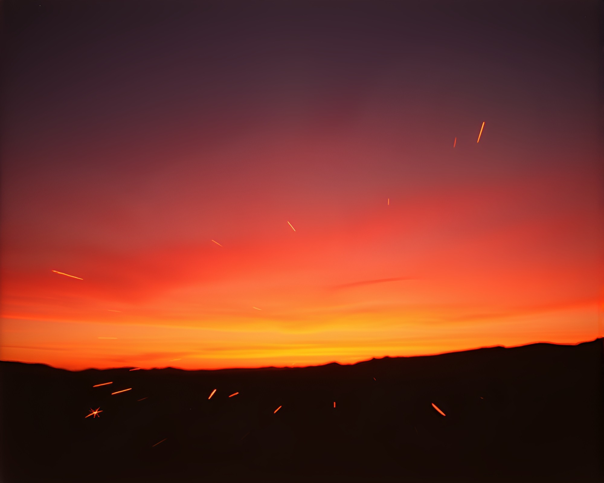 Quantum Sparkler Trails in Desert Sunset – free AI stock image