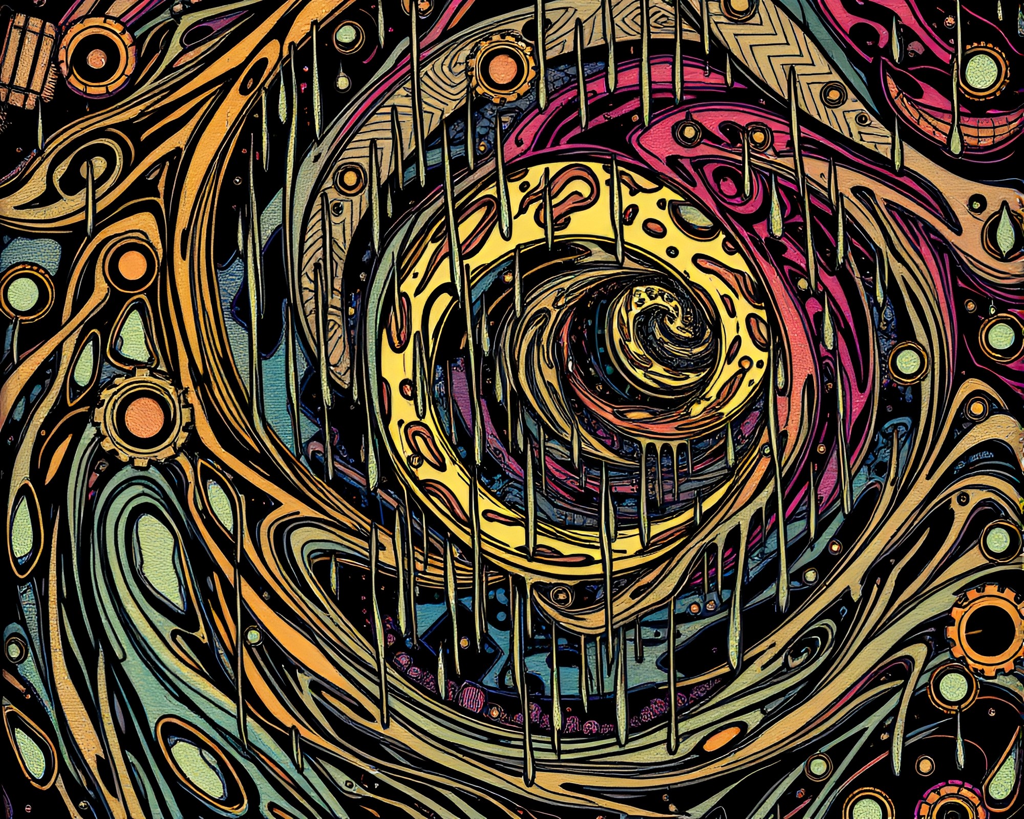 Psychedelic Swirl Steampunk Illustration with Engraved Details – free AI stock image