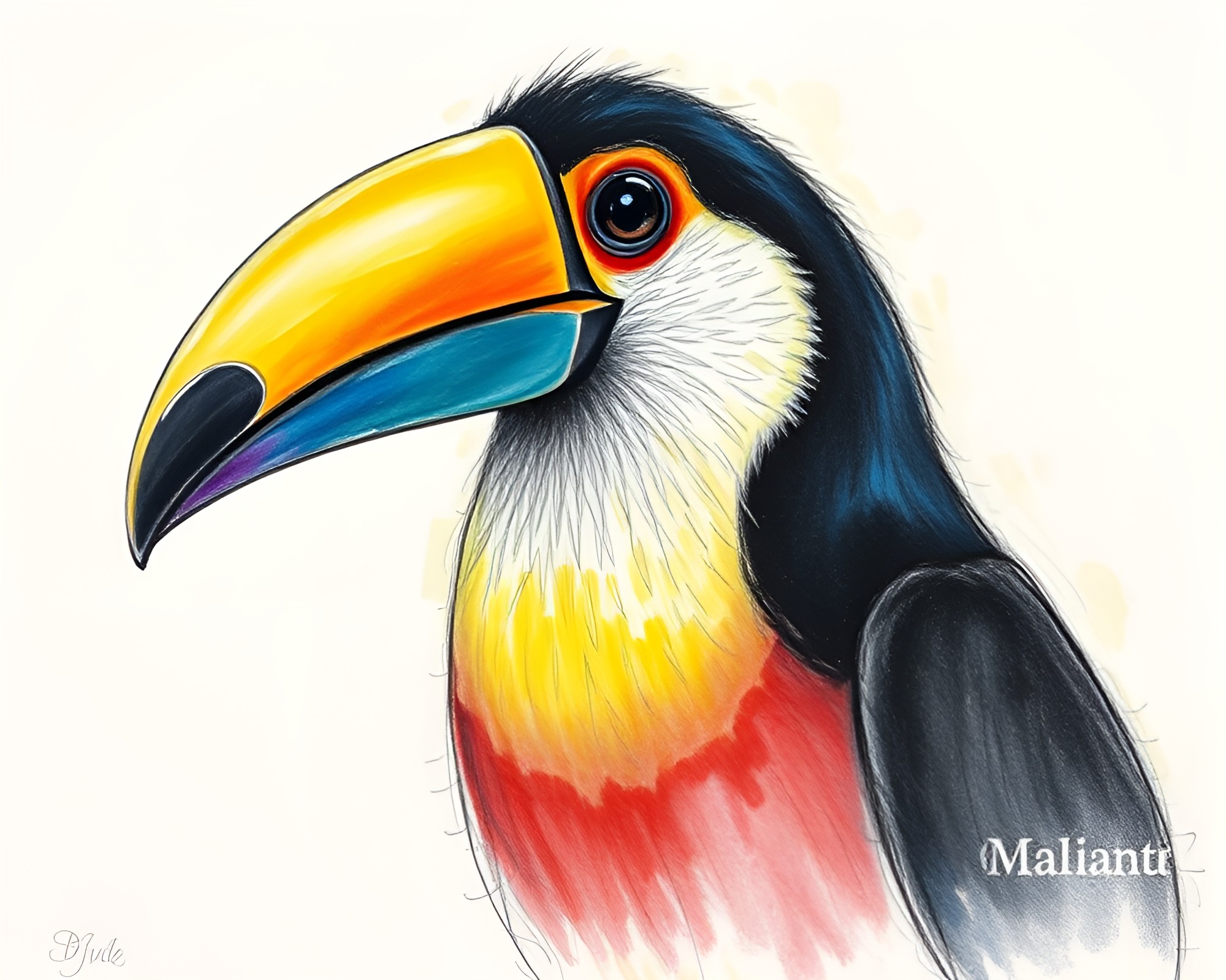 Vibrant Toucan Portrait in Soft Pastel Pointillism – free AI stock image