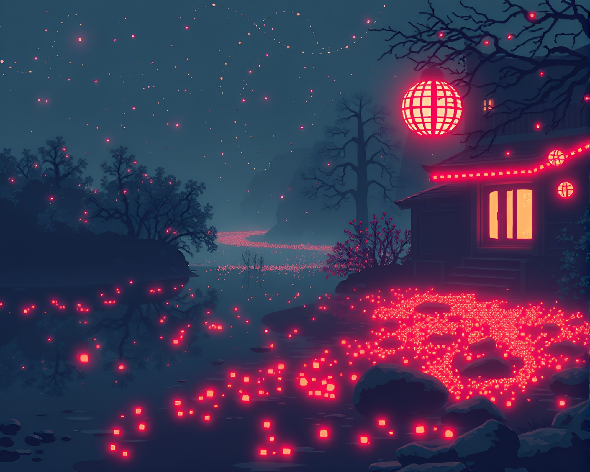 LED Pixel Hot Spring in Desaturated Retro Art – free AI stock image