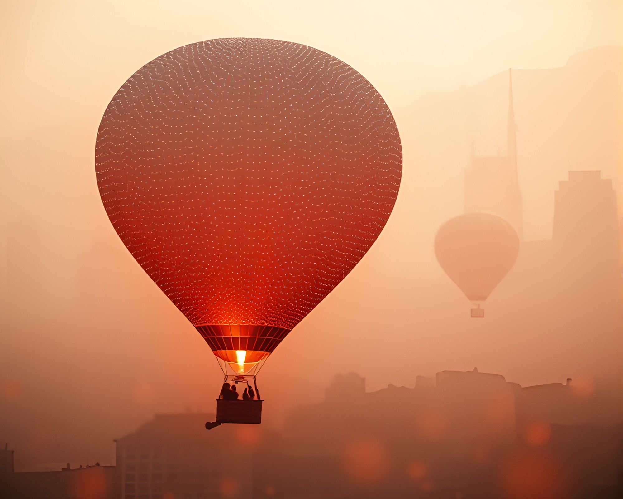Ethereal Double Exposure Hot Air Balloon Adventure – free AI stock image