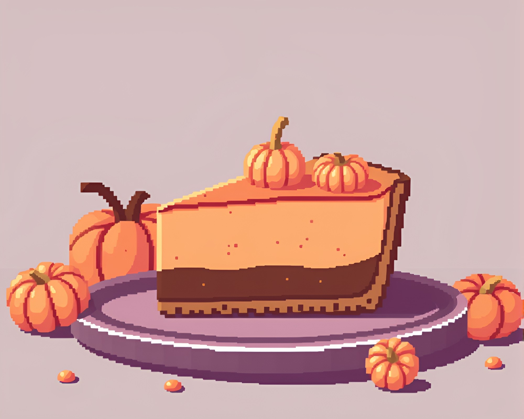Off-Center Pumpkin Pie in Rose Gold 8-Bit Style – free AI stock image